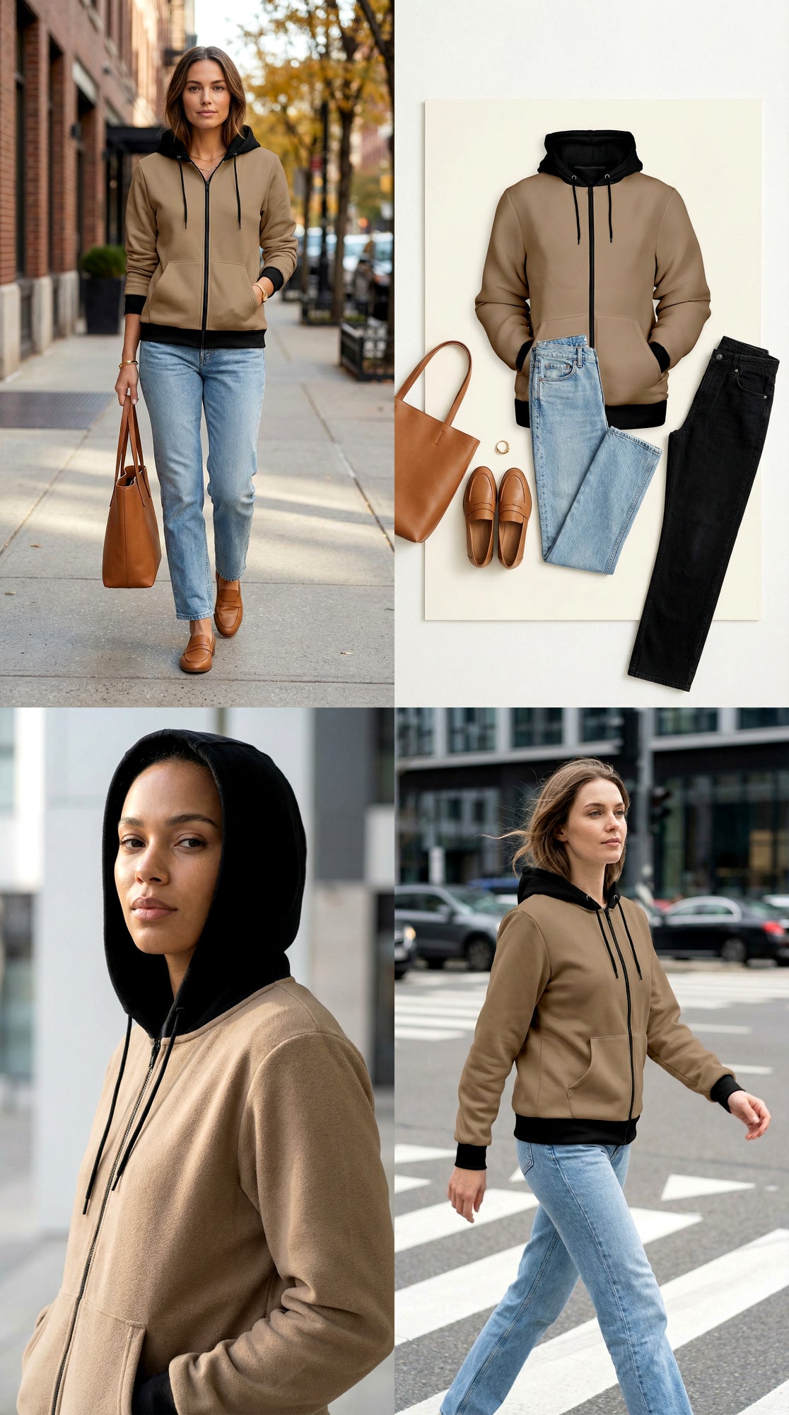 Zip Microfleece Hoodie - Toast