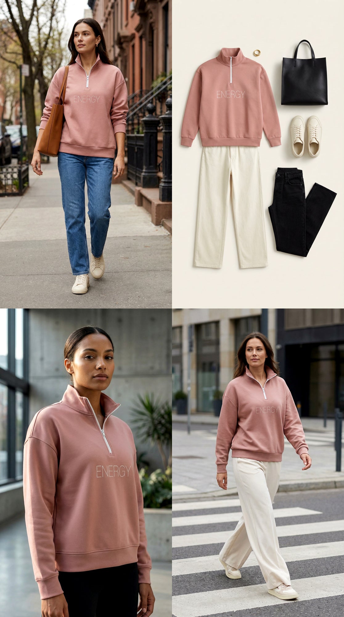 Oversized Heavy Zip Sweatshirt - Clay