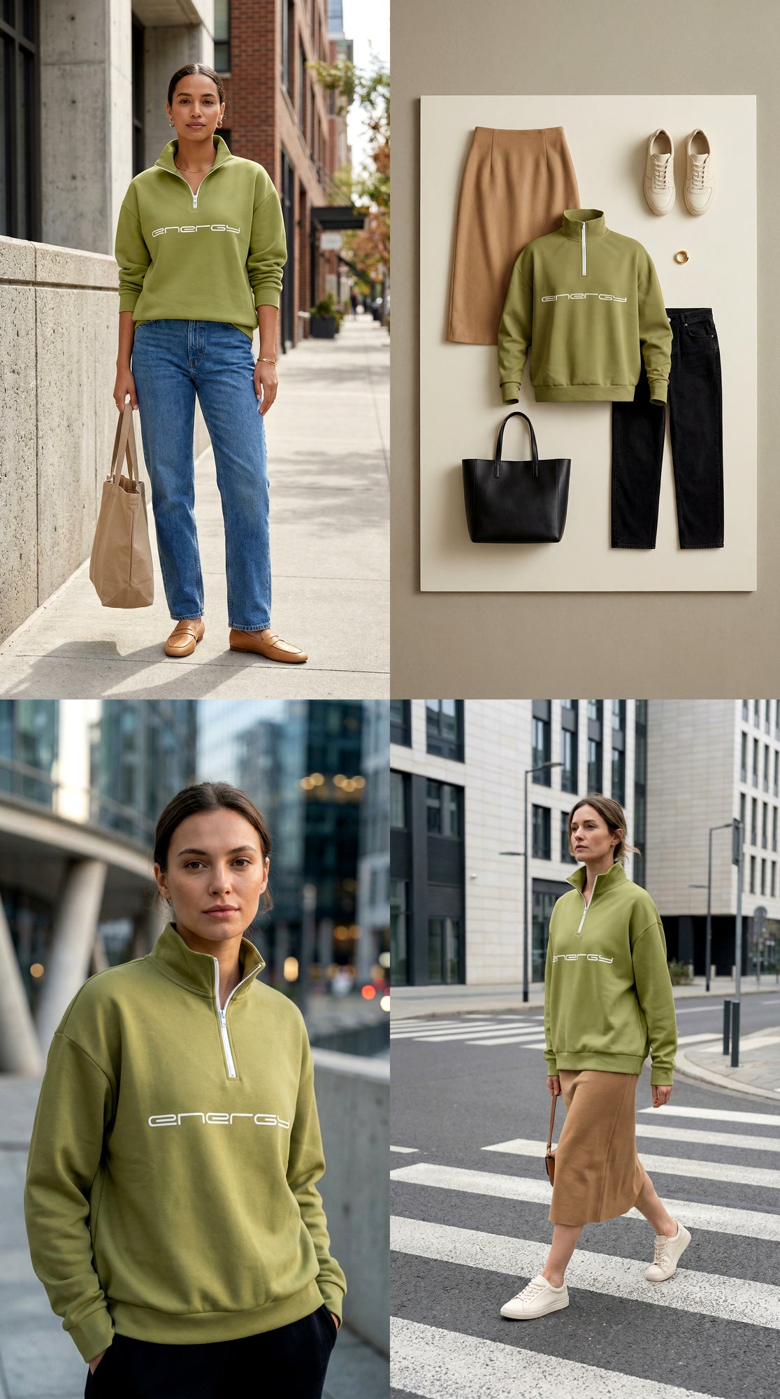 Oversized Heavy Zip Sweatshirt - MeadowlandGreen