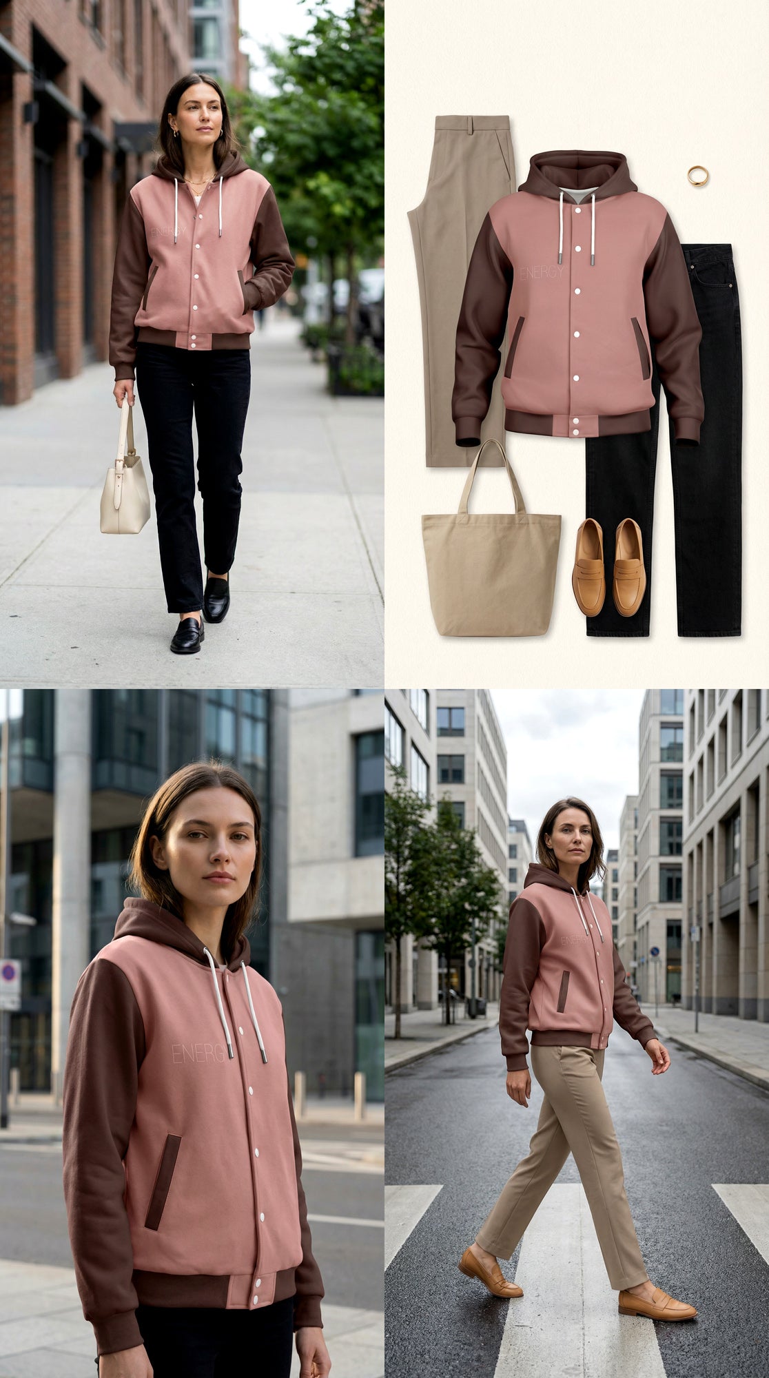 Hooded Baseball Jacke - Clay