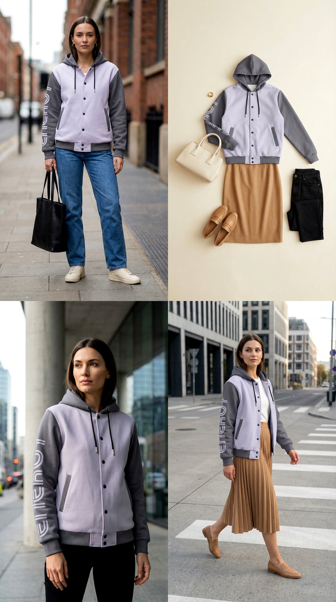 Hooded Baseball Jacke - PeacefulLilac