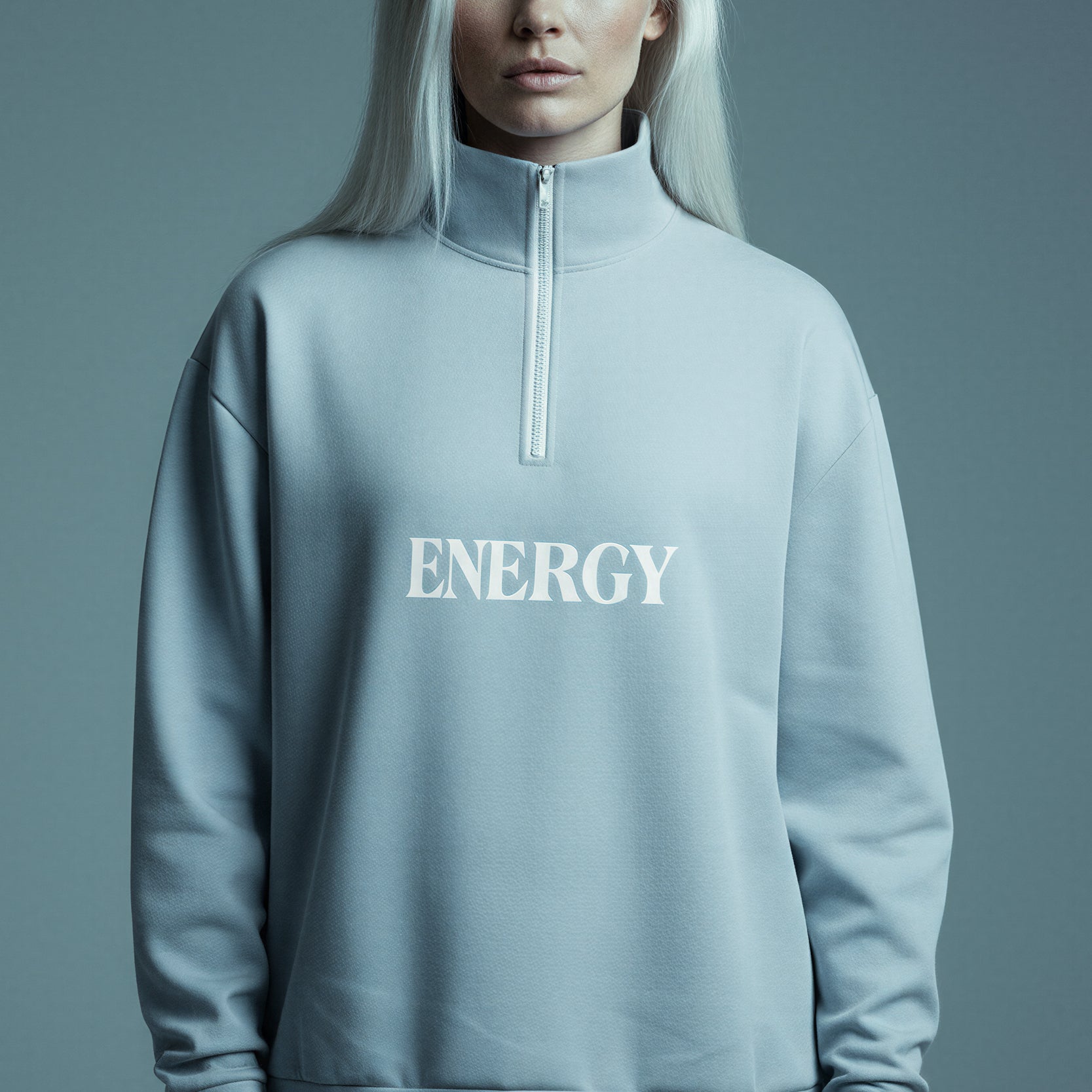 Oversized Heavy Zip Sweatshirt - AuraBlue