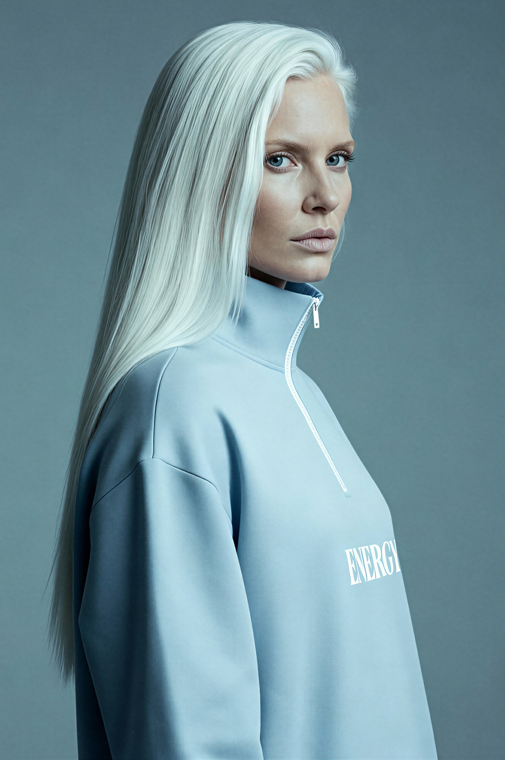 Oversized Heavy Zip Sweatshirt - AuraBlue