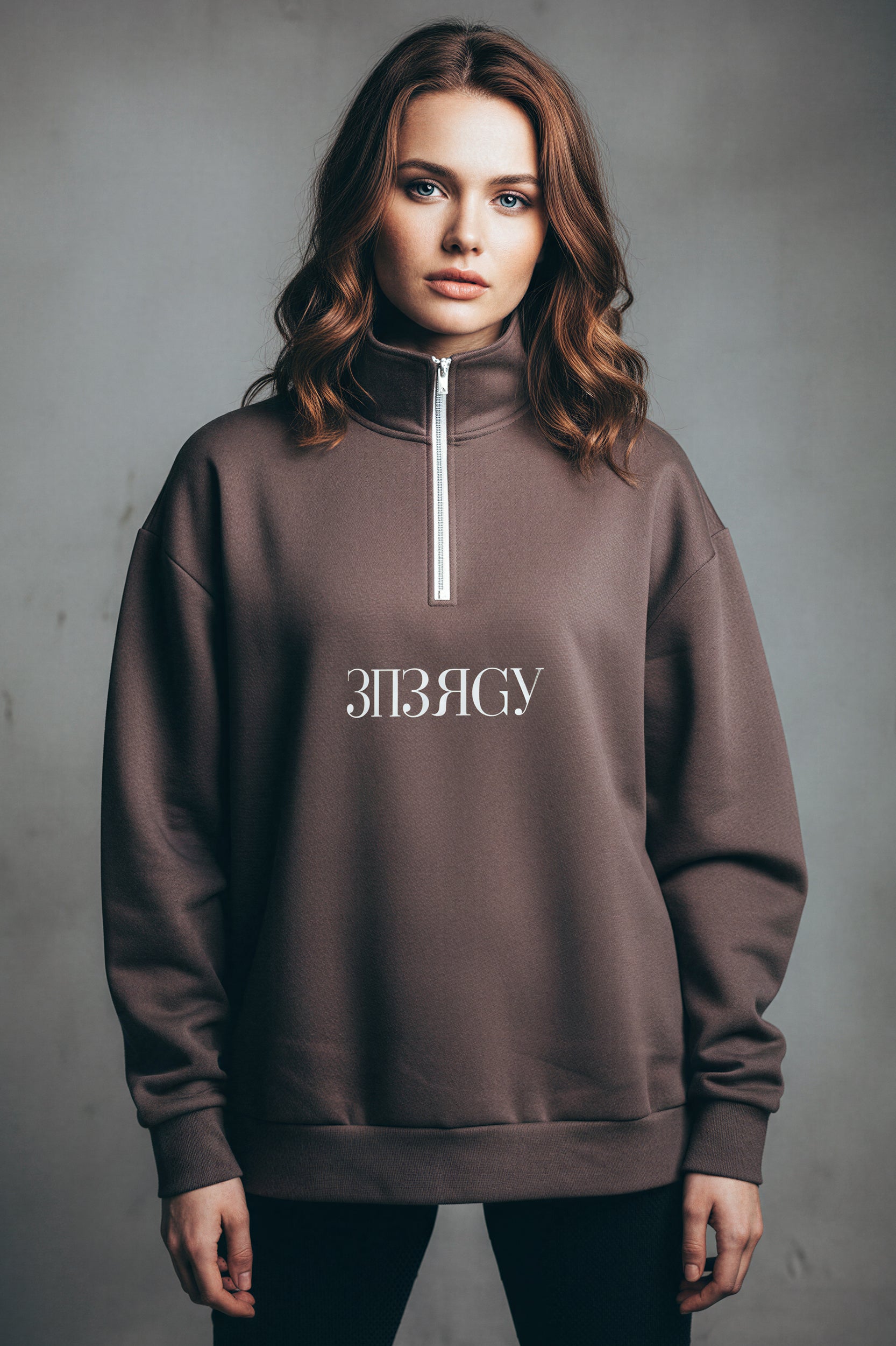 Oversized Heavy Zip Sweatshirt - CacaoPowder