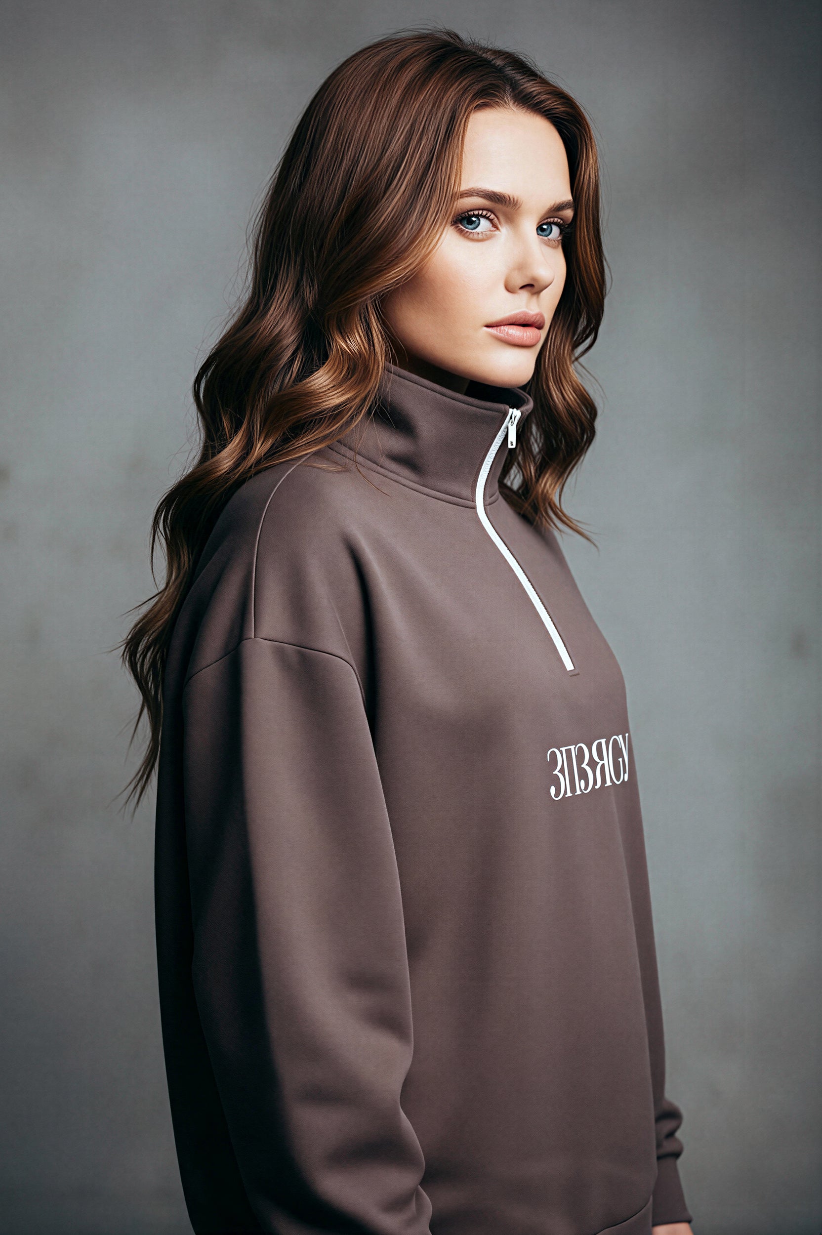 Oversized Heavy Zip Sweatshirt - CacaoPowder