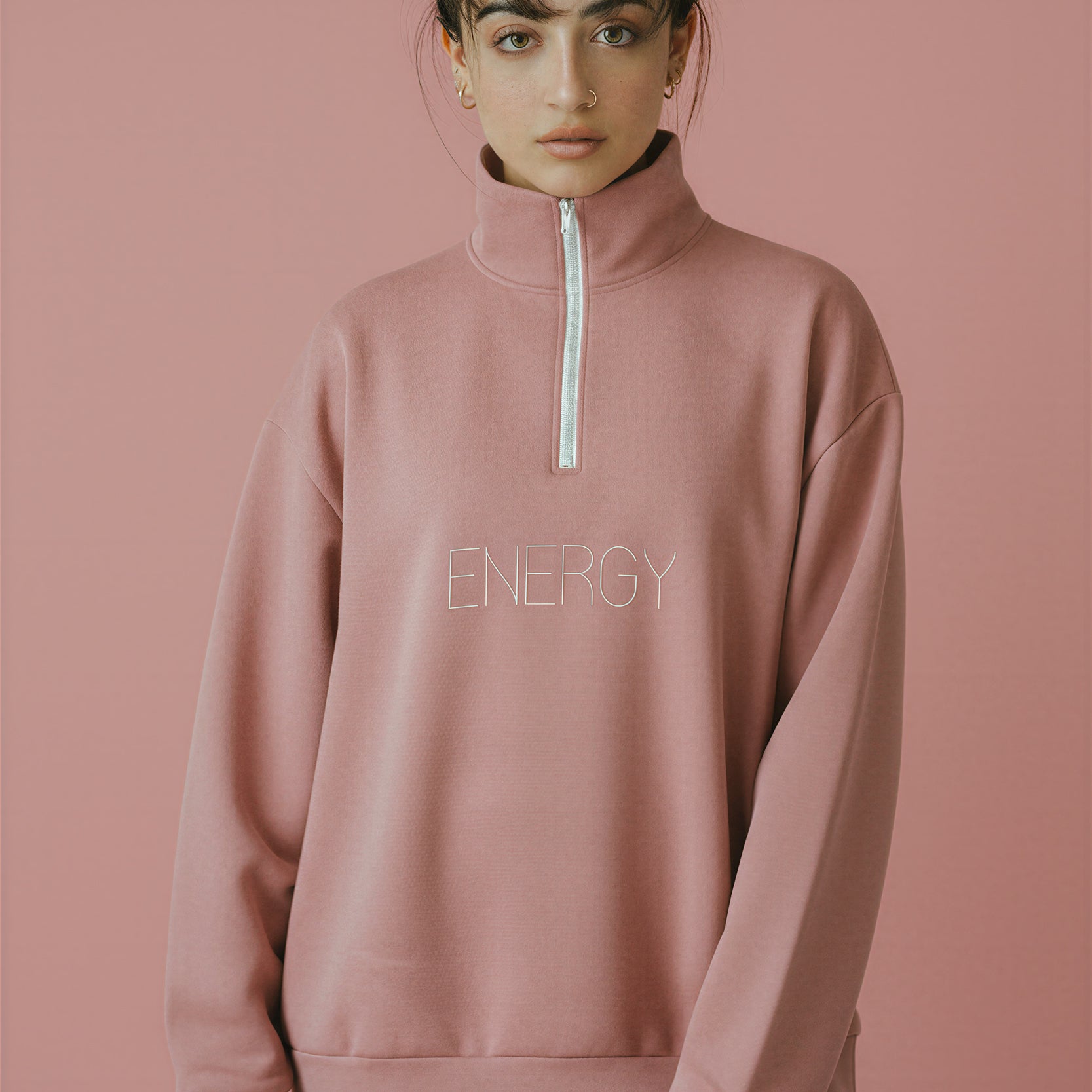 Oversized Heavy Zip Sweatshirt - Clay