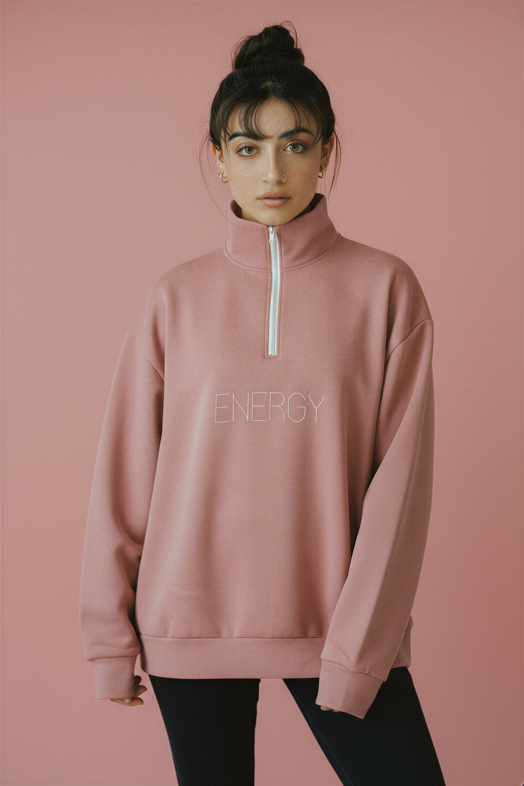 Oversized Heavy Zip Sweatshirt - Clay