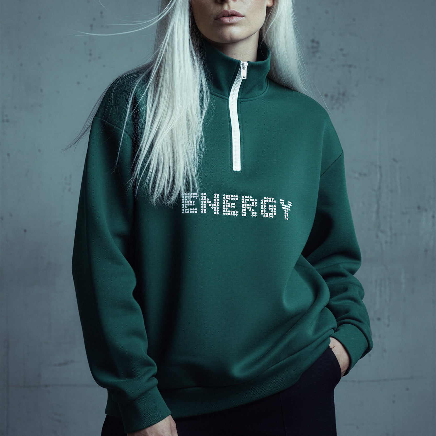 Oversized Heavy Zip Sweatshirt - DeepGreen