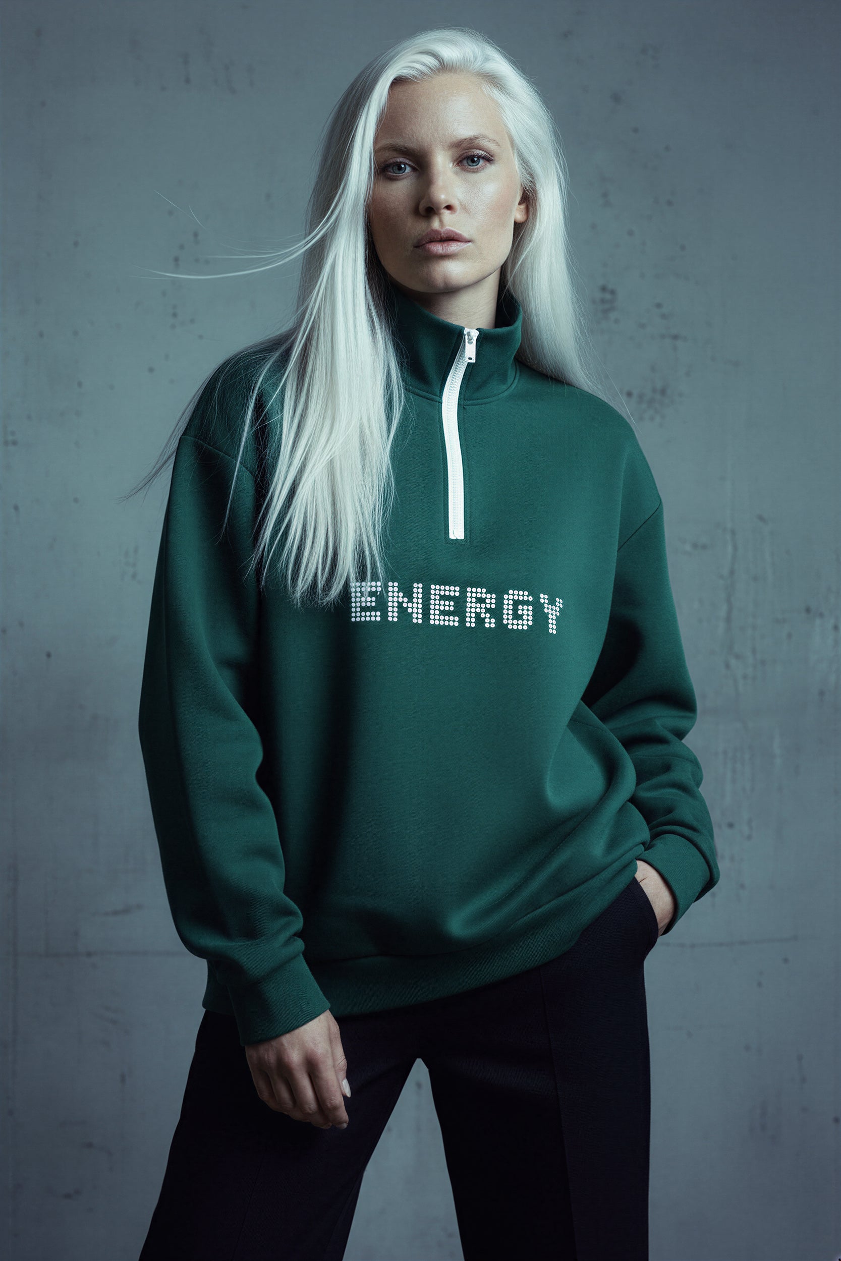 Oversized Heavy Zip Sweatshirt - DeepGreen