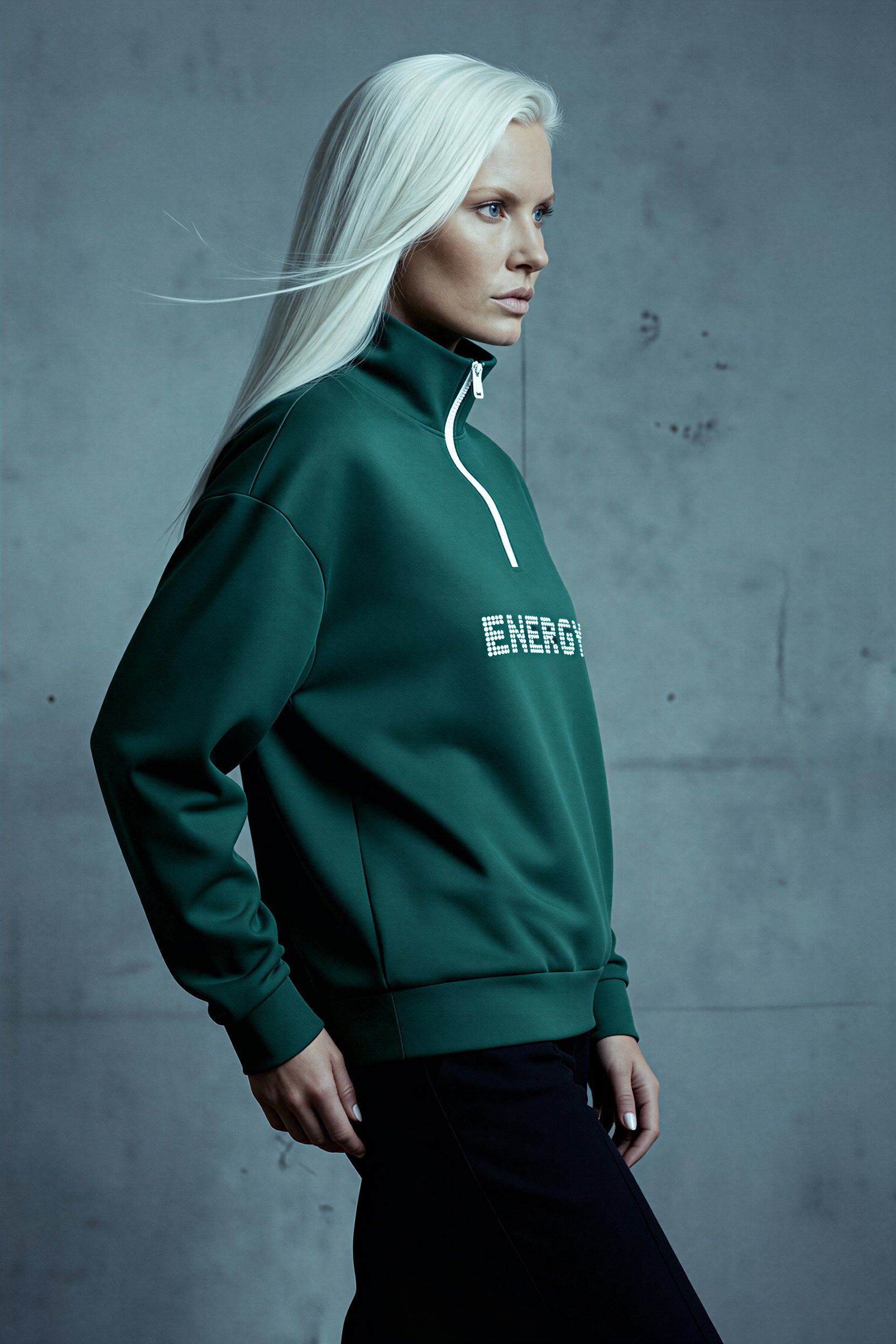 Oversized Heavy Zip Sweatshirt - DeepGreen