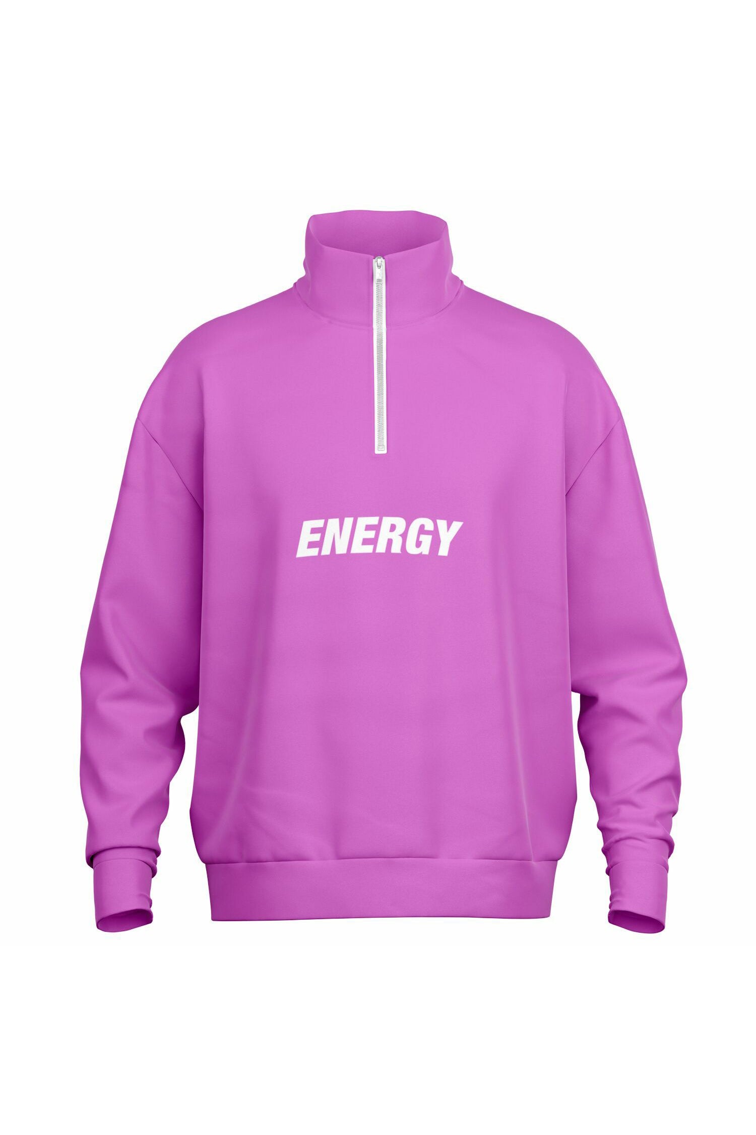 Oversized Heavy Zip Sweatshirt - ElectricFuchsia