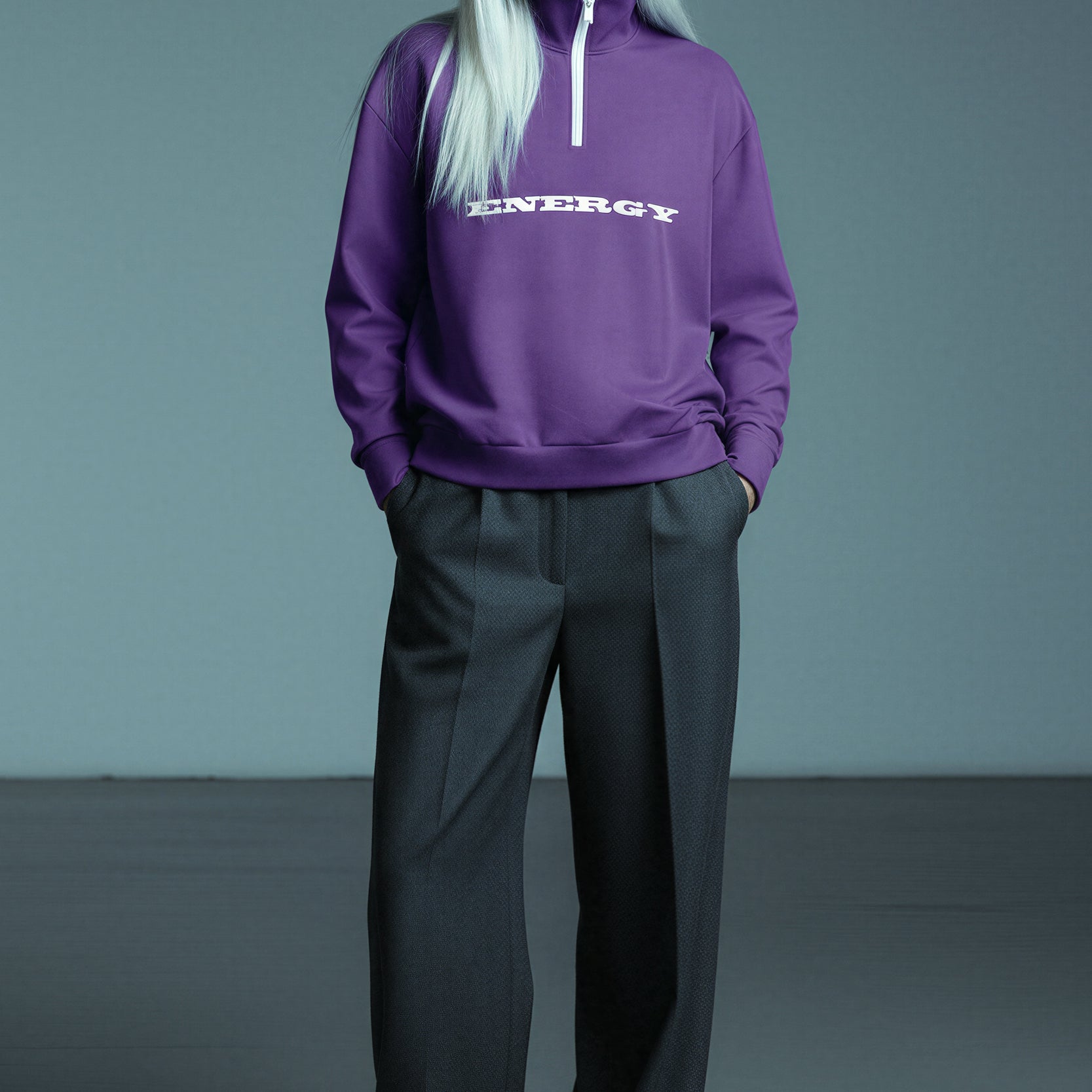 Oversized Heavy Zip Sweatshirt - FreshPurple