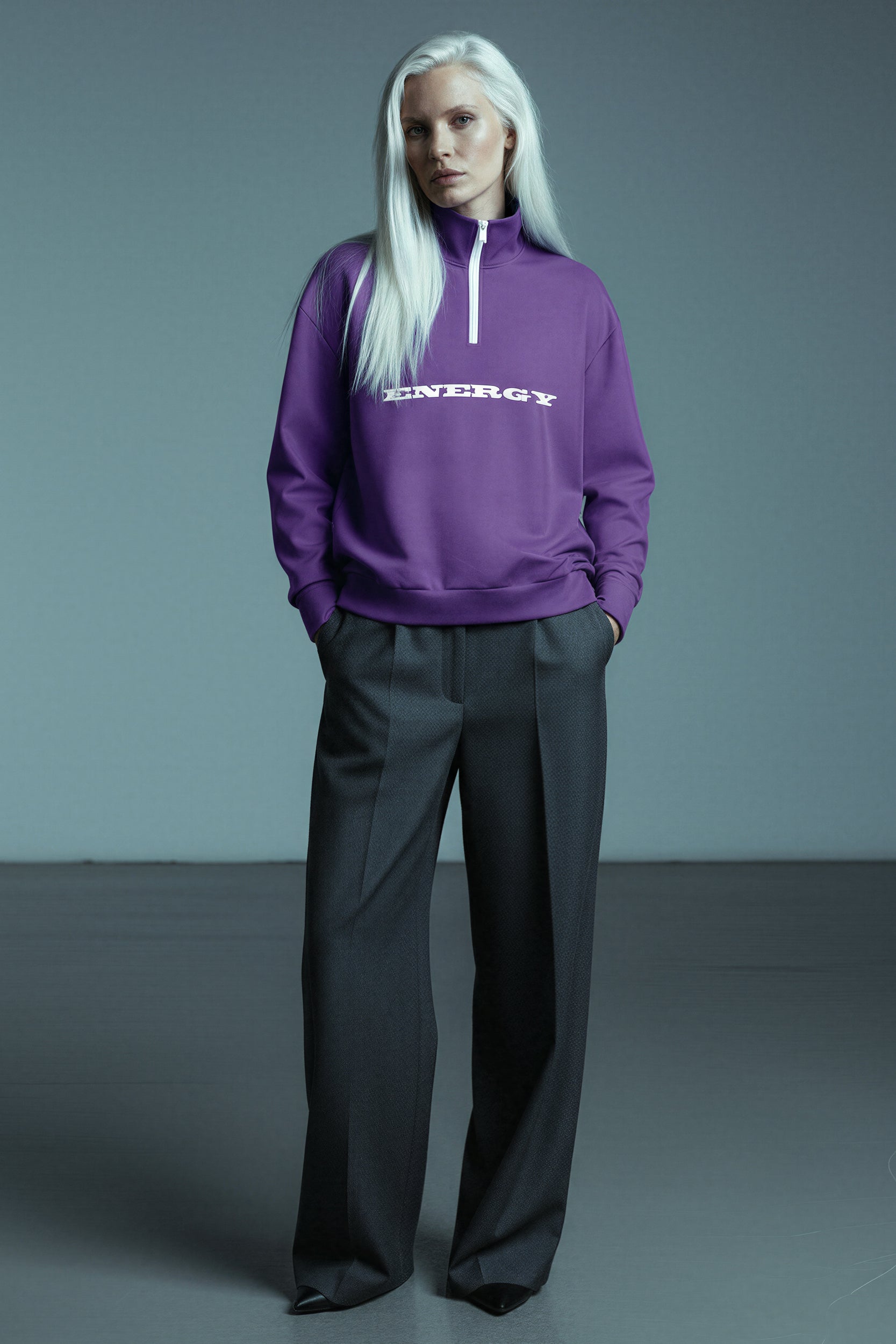 Oversized Heavy Zip Sweatshirt - FreshPurple