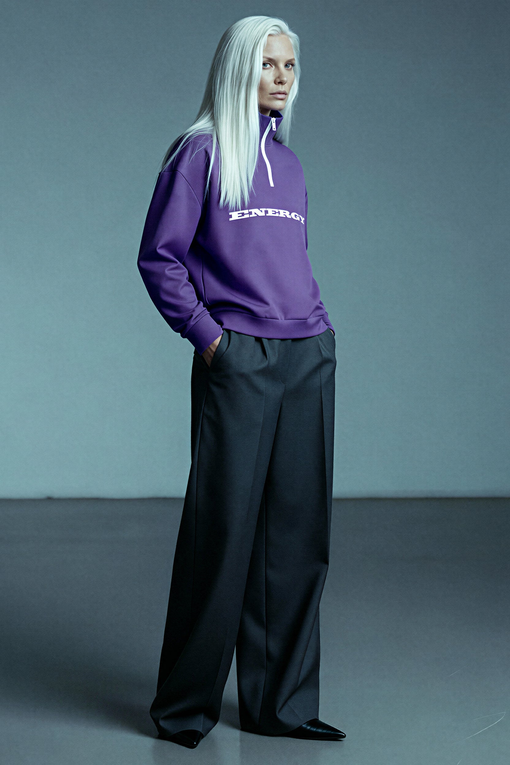 Oversized Heavy Zip Sweatshirt - FreshPurple