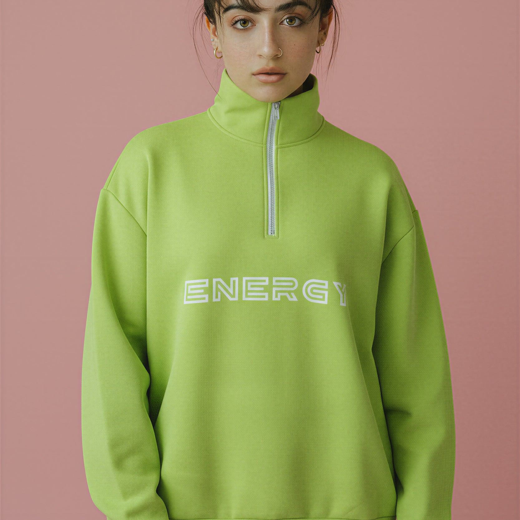 Oversized Heavy Zip Sweatshirt - GreenGlow