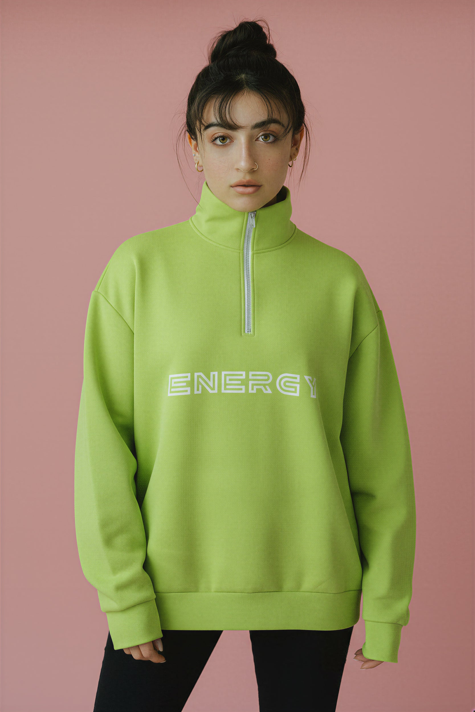 Oversized Heavy Zip Sweatshirt - GreenGlow