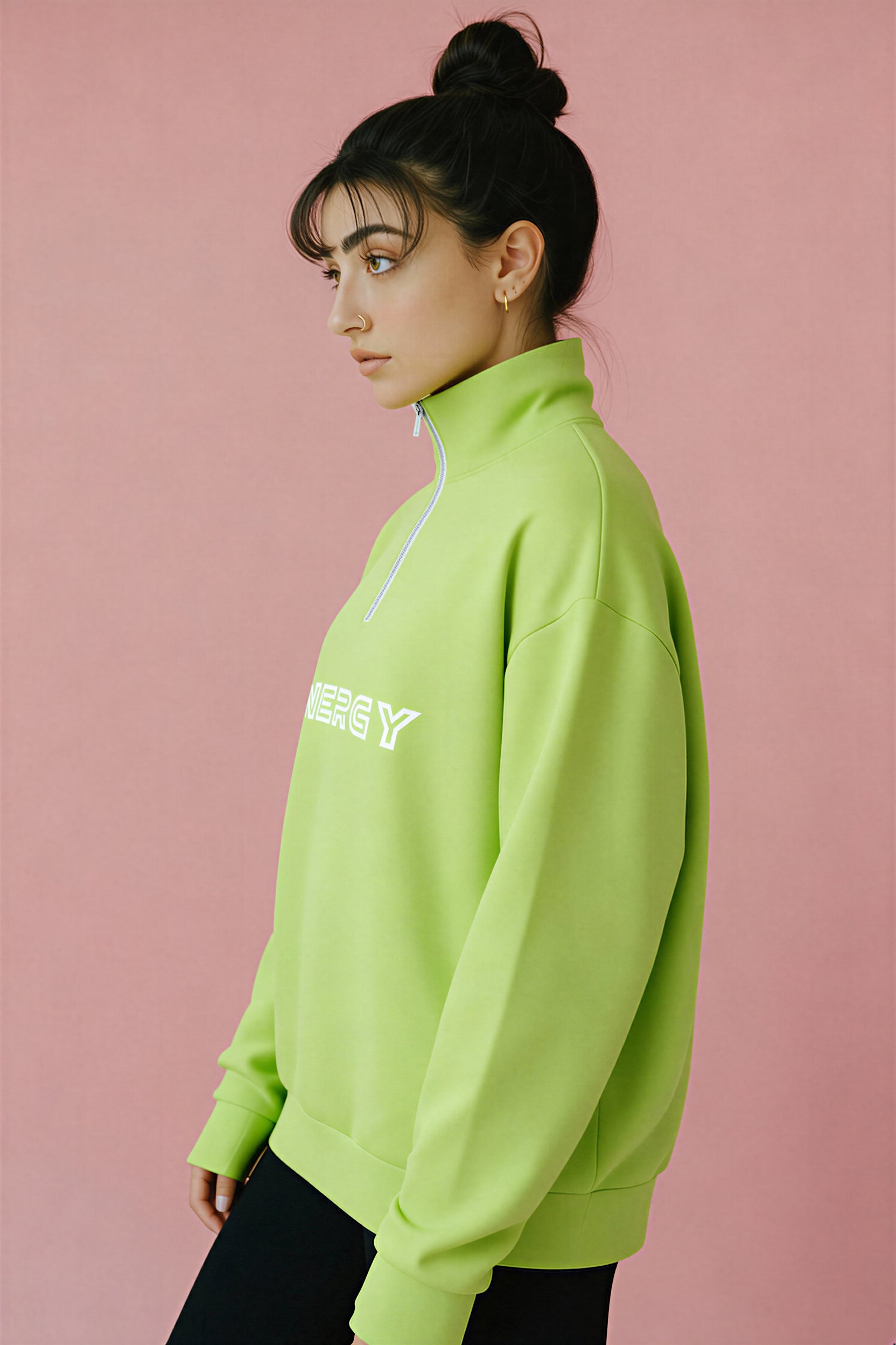 Oversized Heavy Zip Sweatshirt - GreenGlow
