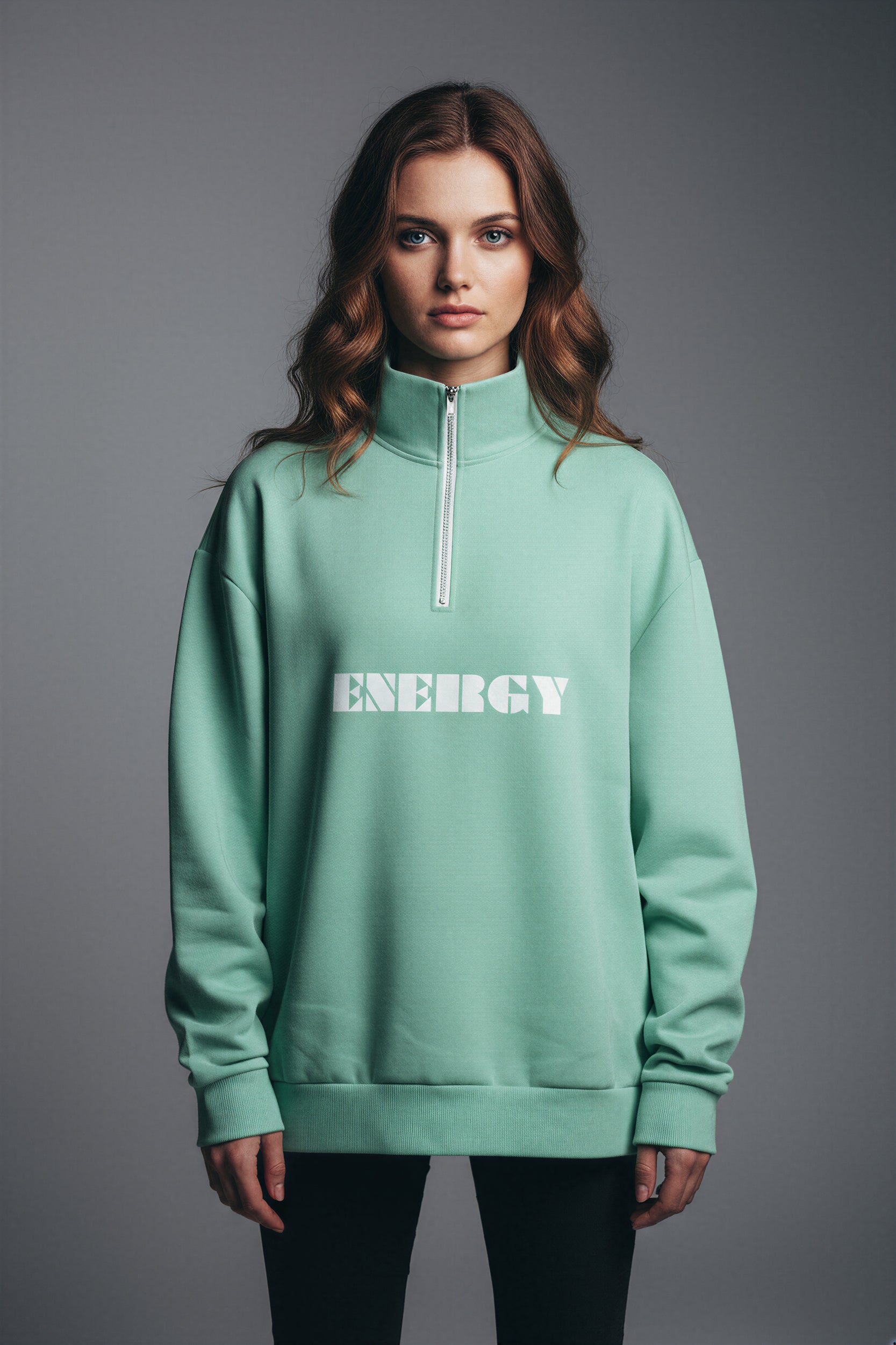 Oversized Heavy Zip Sweatshirt - JellyMint