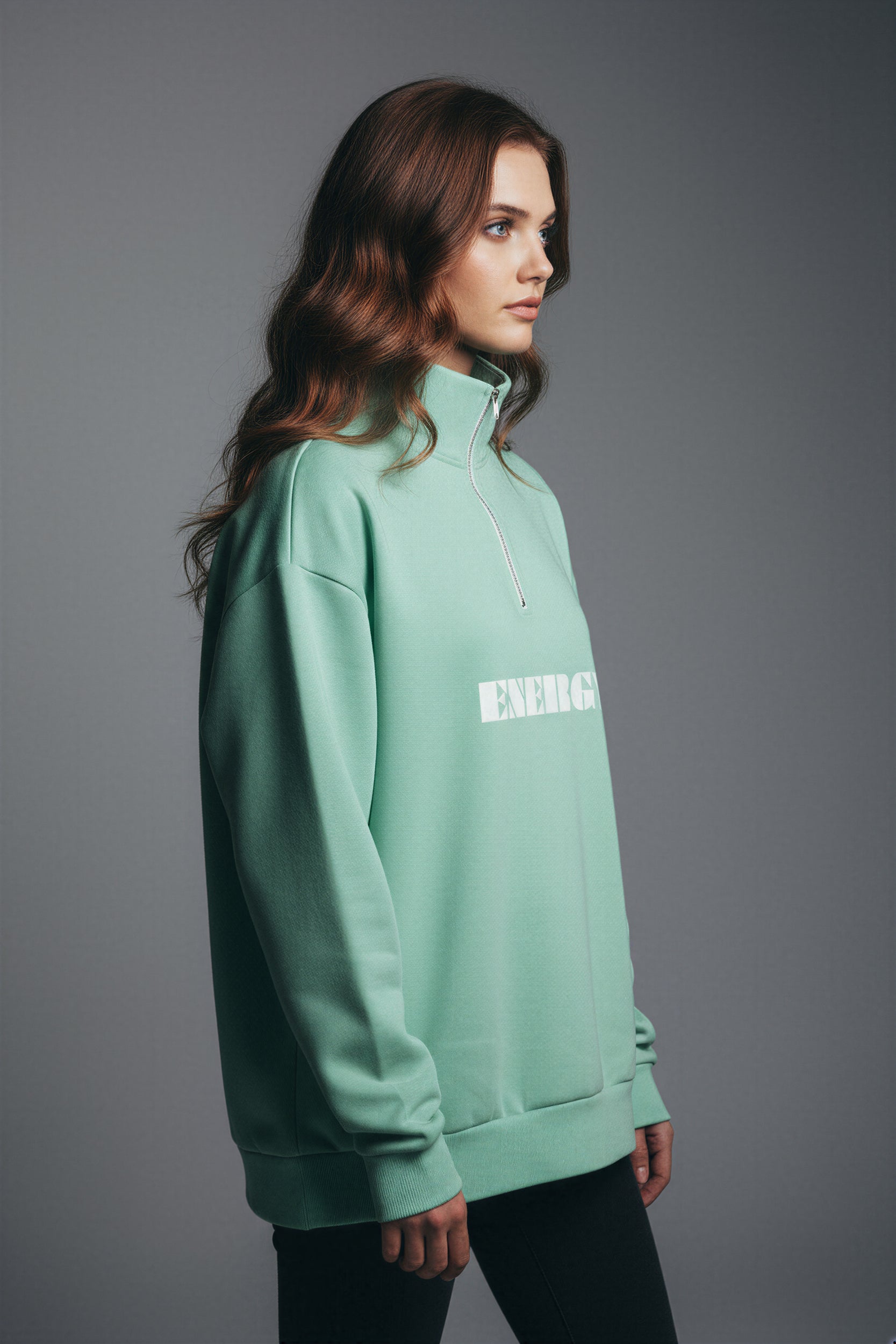 Oversized Heavy Zip Sweatshirt - JellyMint