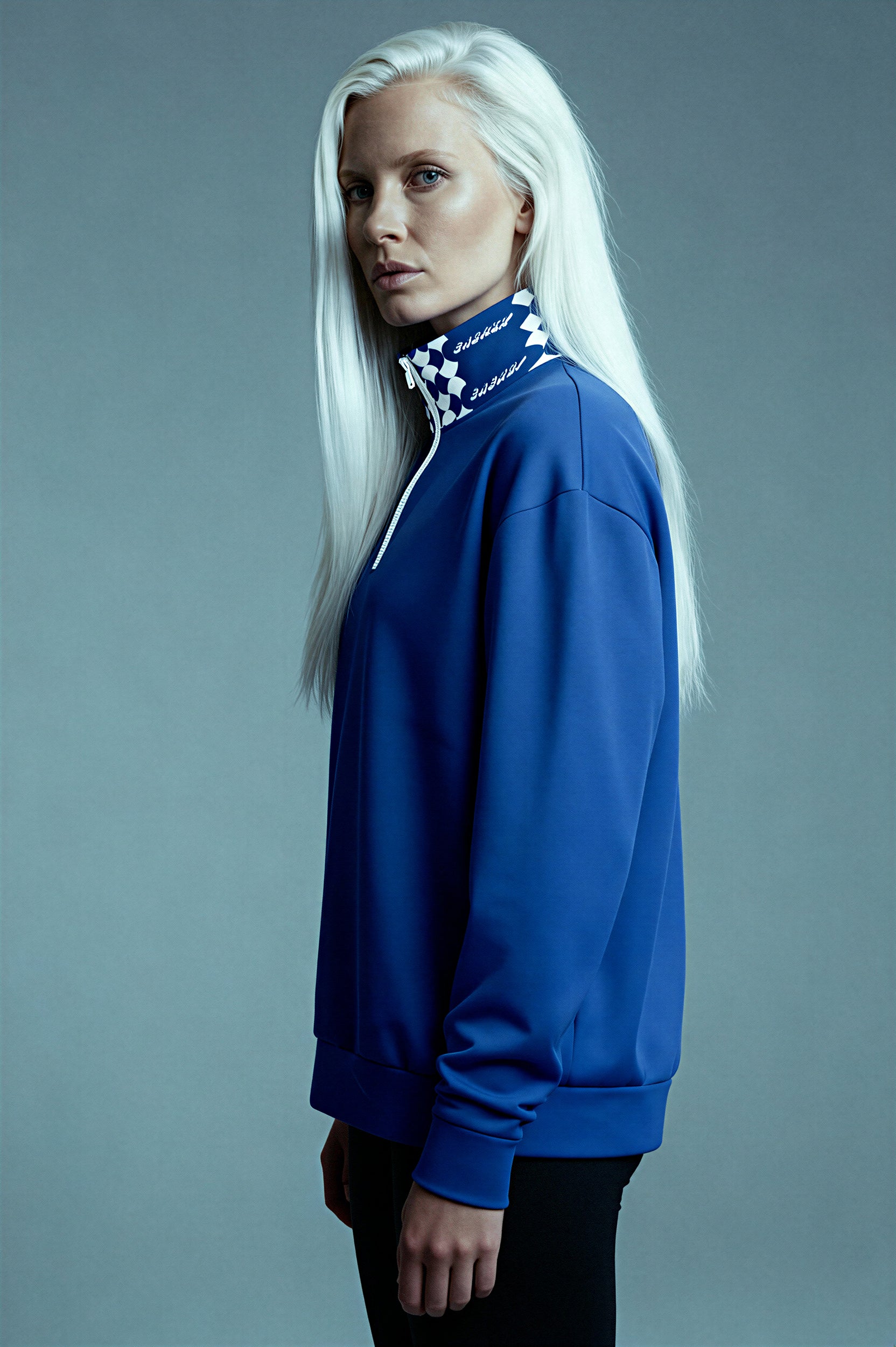 Oversized Heavy Zip Sweatshirt - LuminousBlue