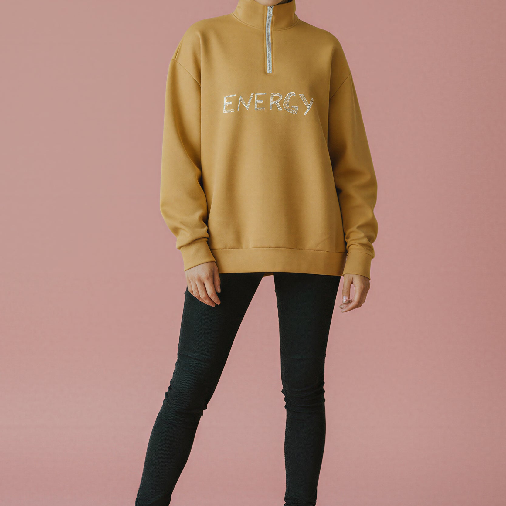 Oversized Heavy Zip Sweatshirt - Maize