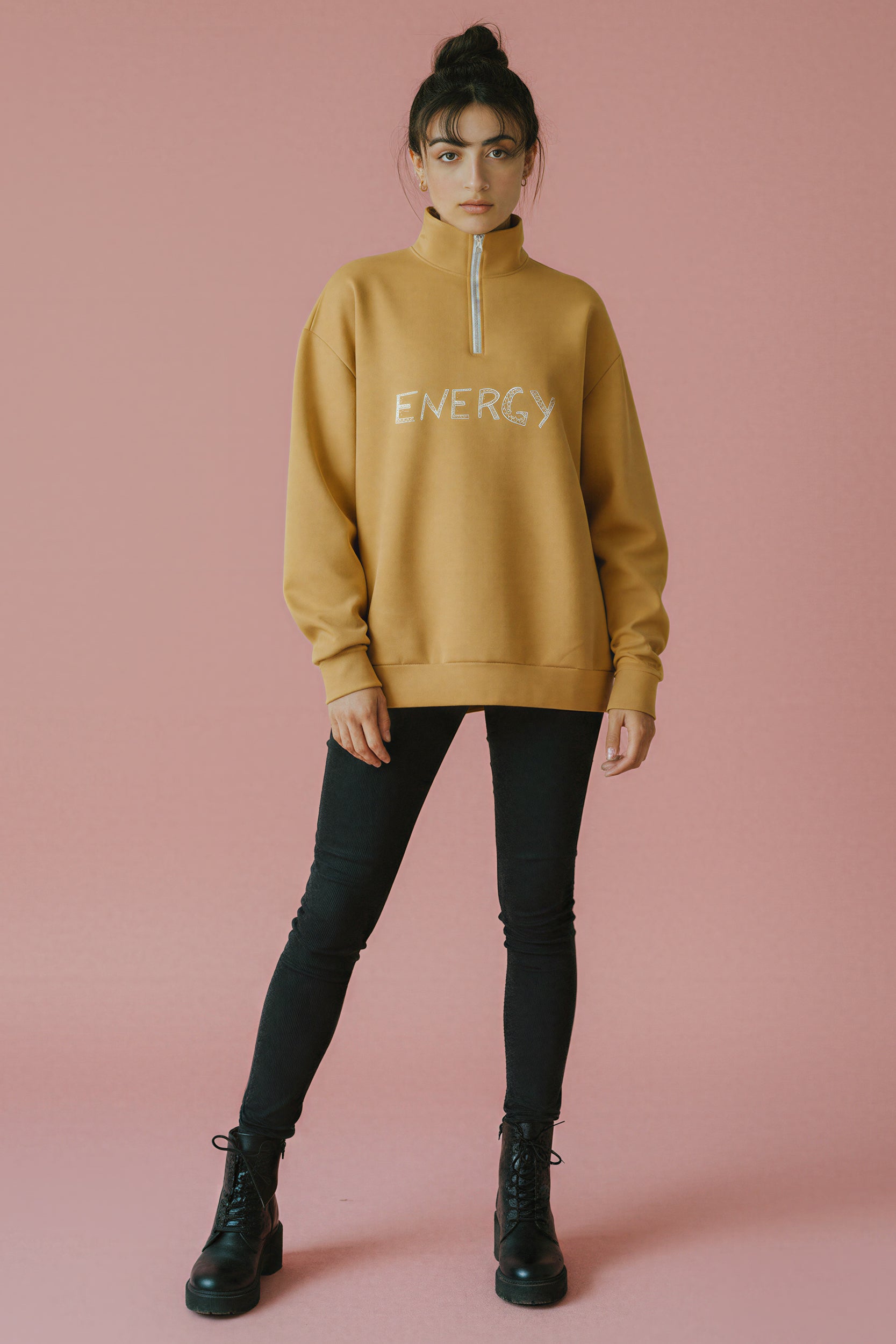 Oversized Heavy Zip Sweatshirt - Maize