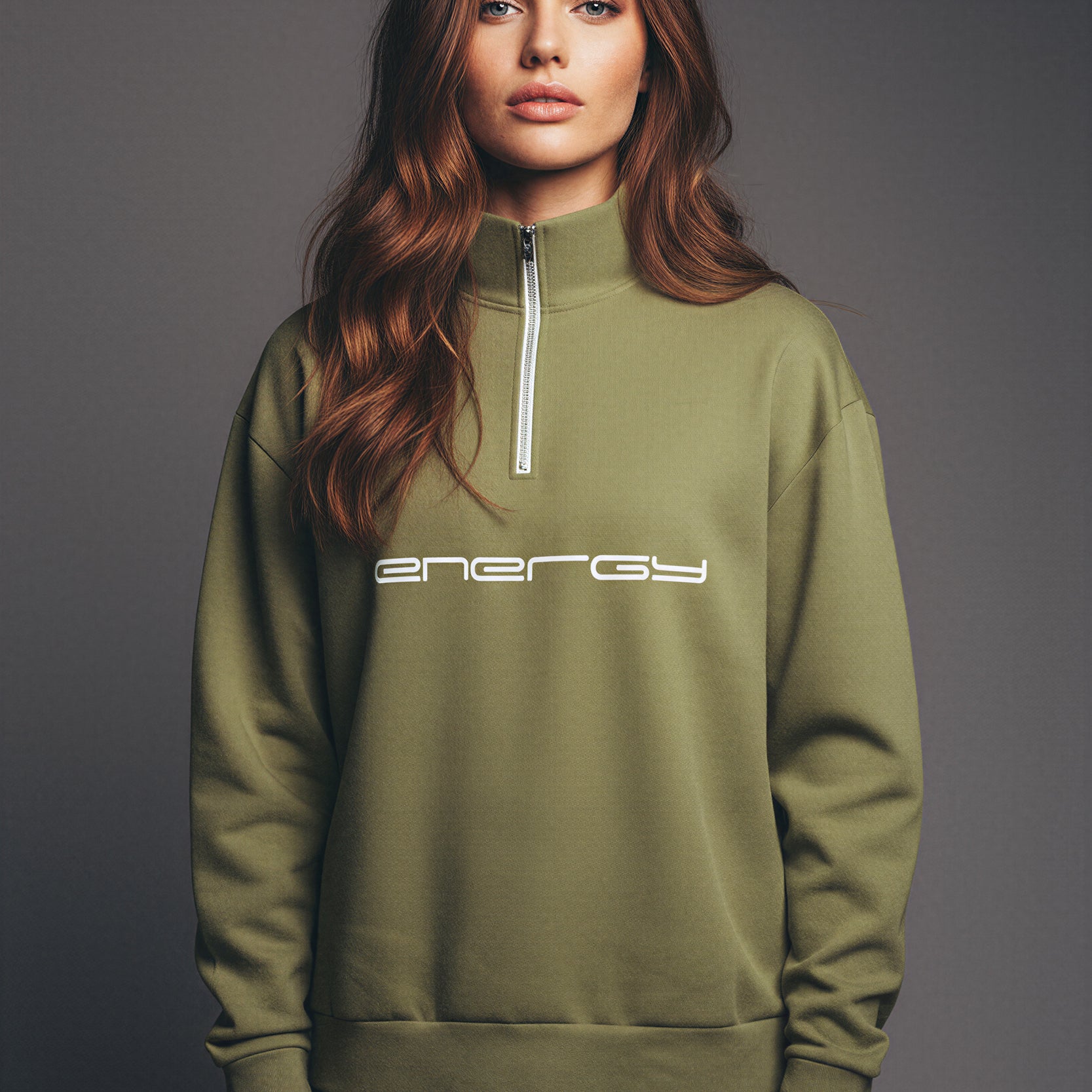 Oversized Heavy Zip Sweatshirt - MeadowlandGreen