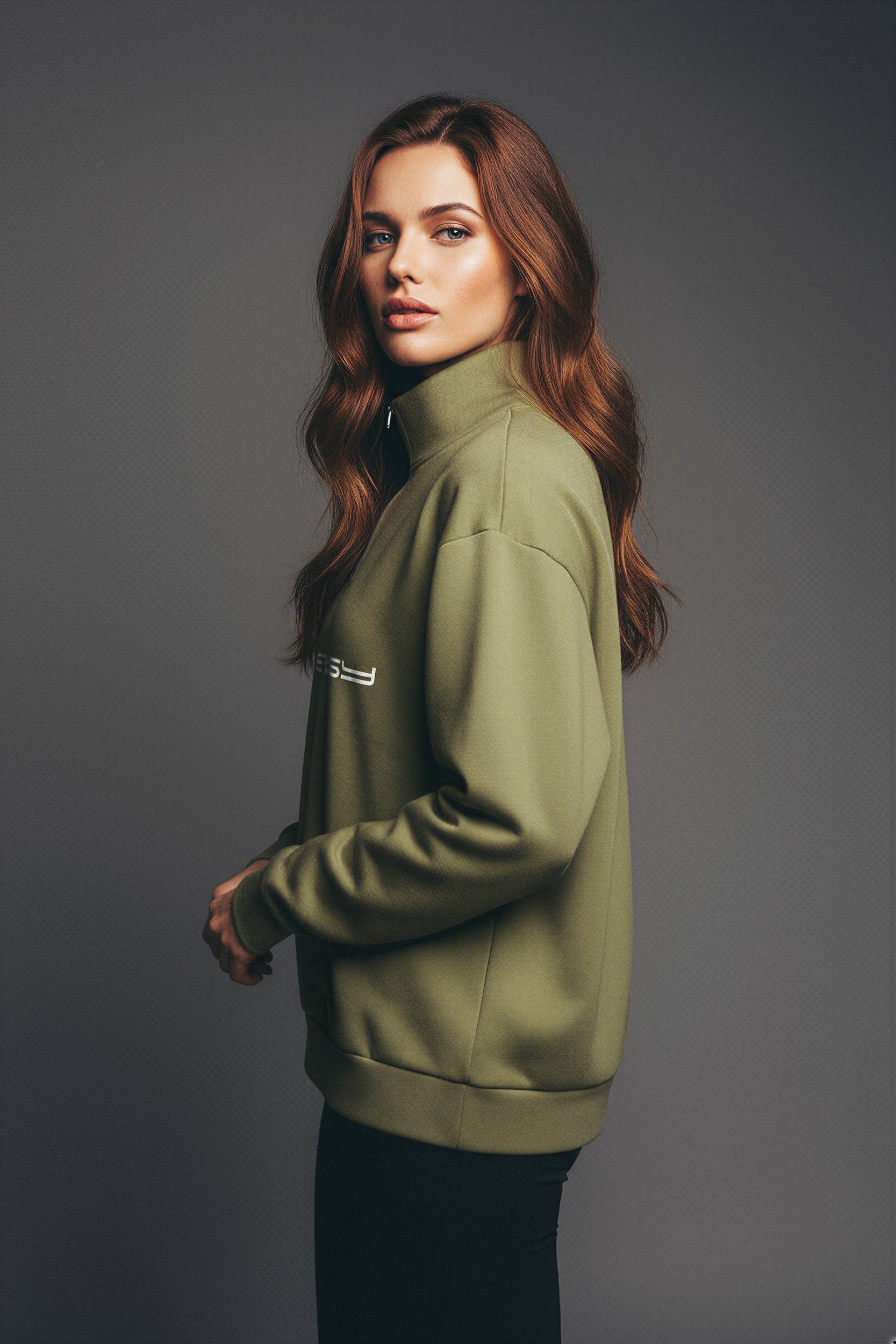 Oversized Heavy Zip Sweatshirt - MeadowlandGreen