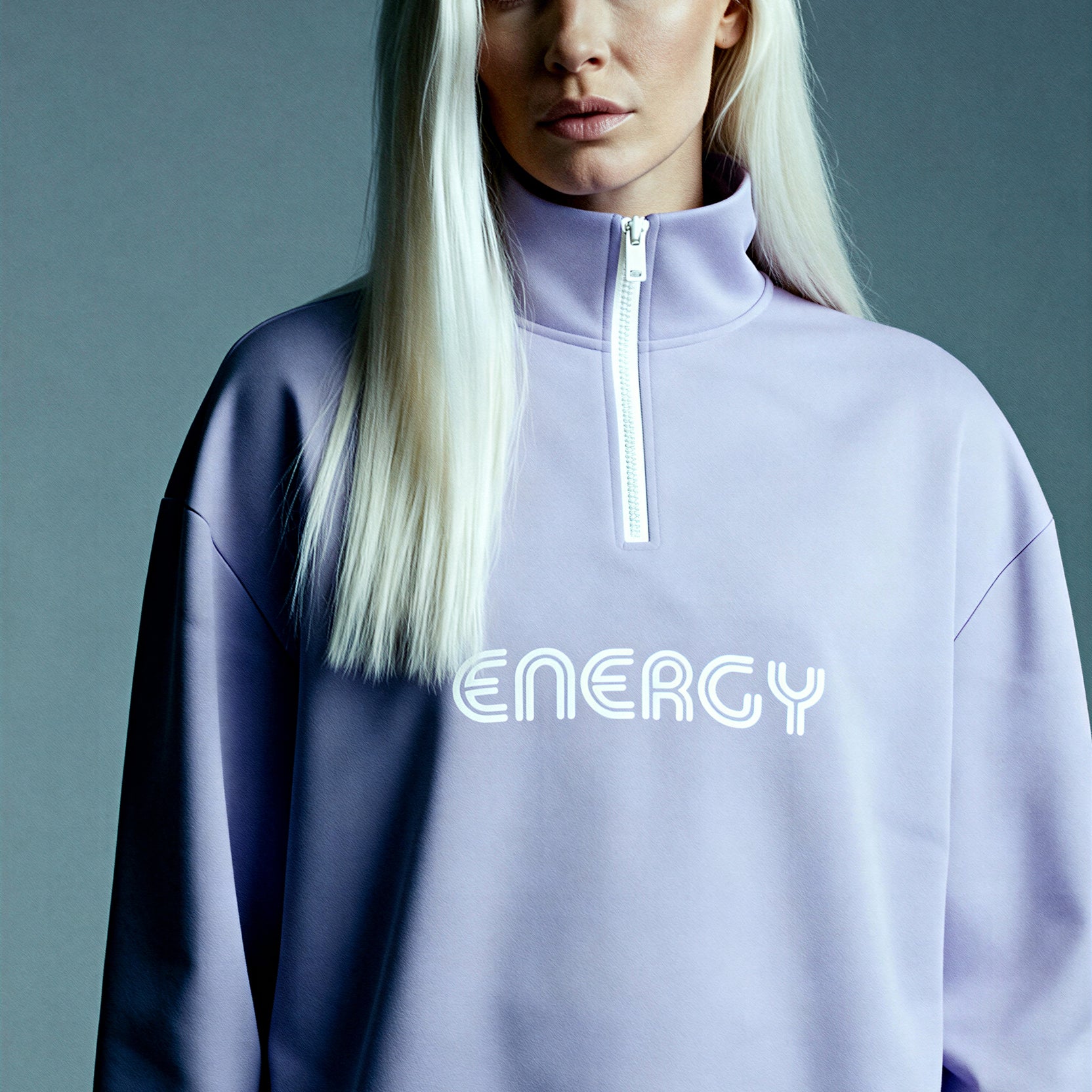 Oversized Heavy Zip Sweatshirt - PeacefulLilac