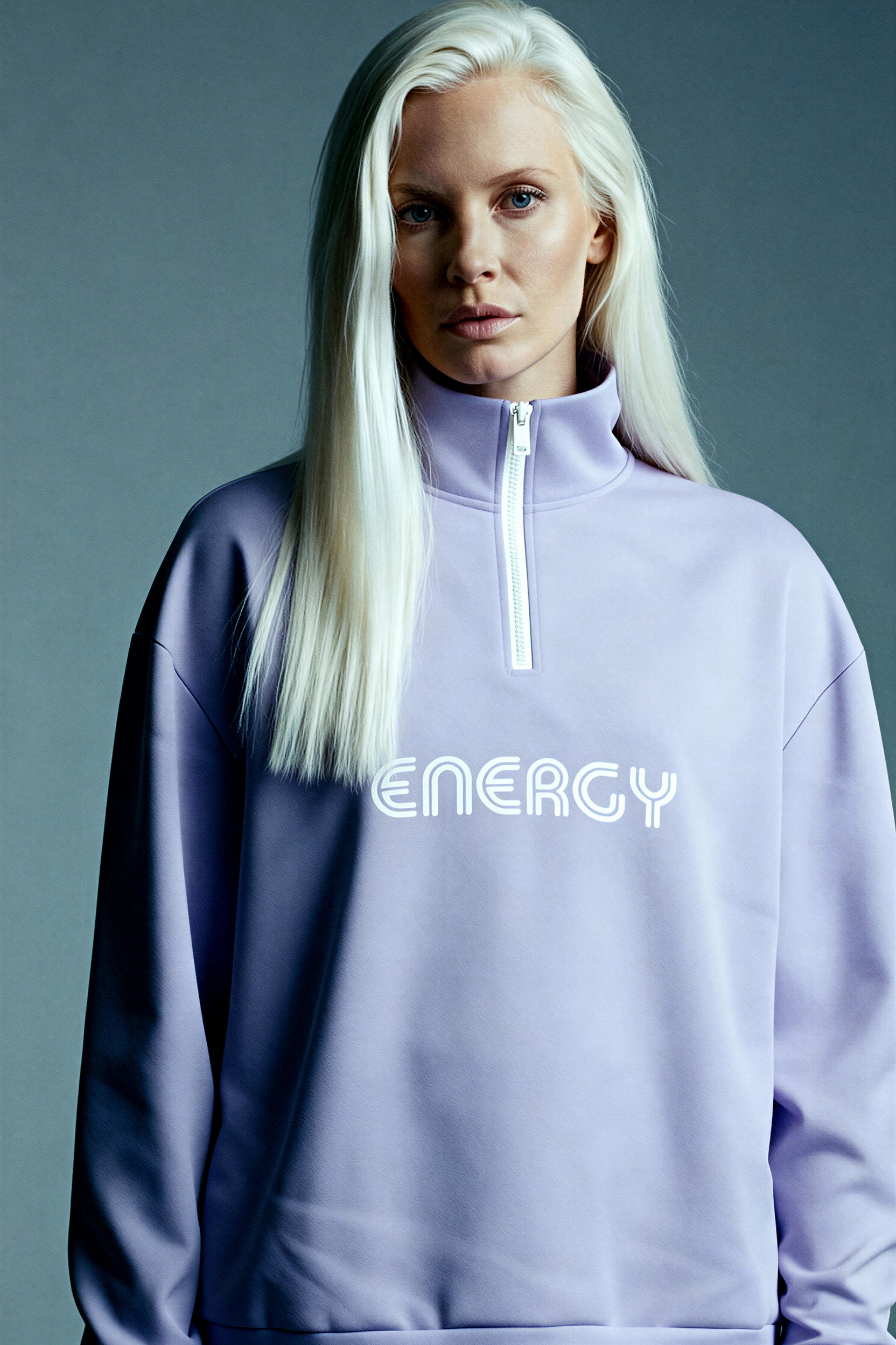 Oversized Heavy Zip Sweatshirt - PeacefulLilac