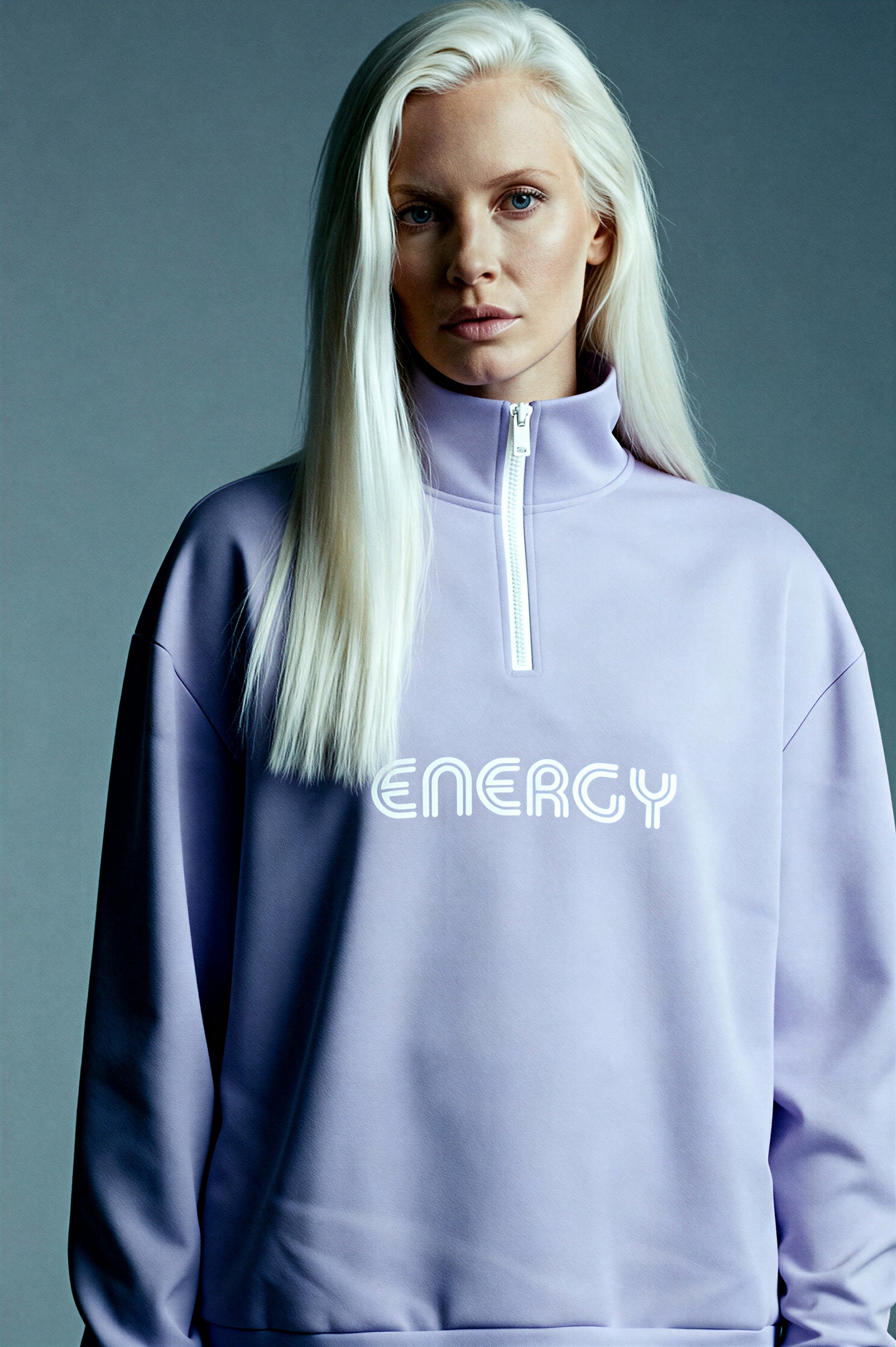 Oversized Heavy Zip Sweatshirt - PeacefulLilac