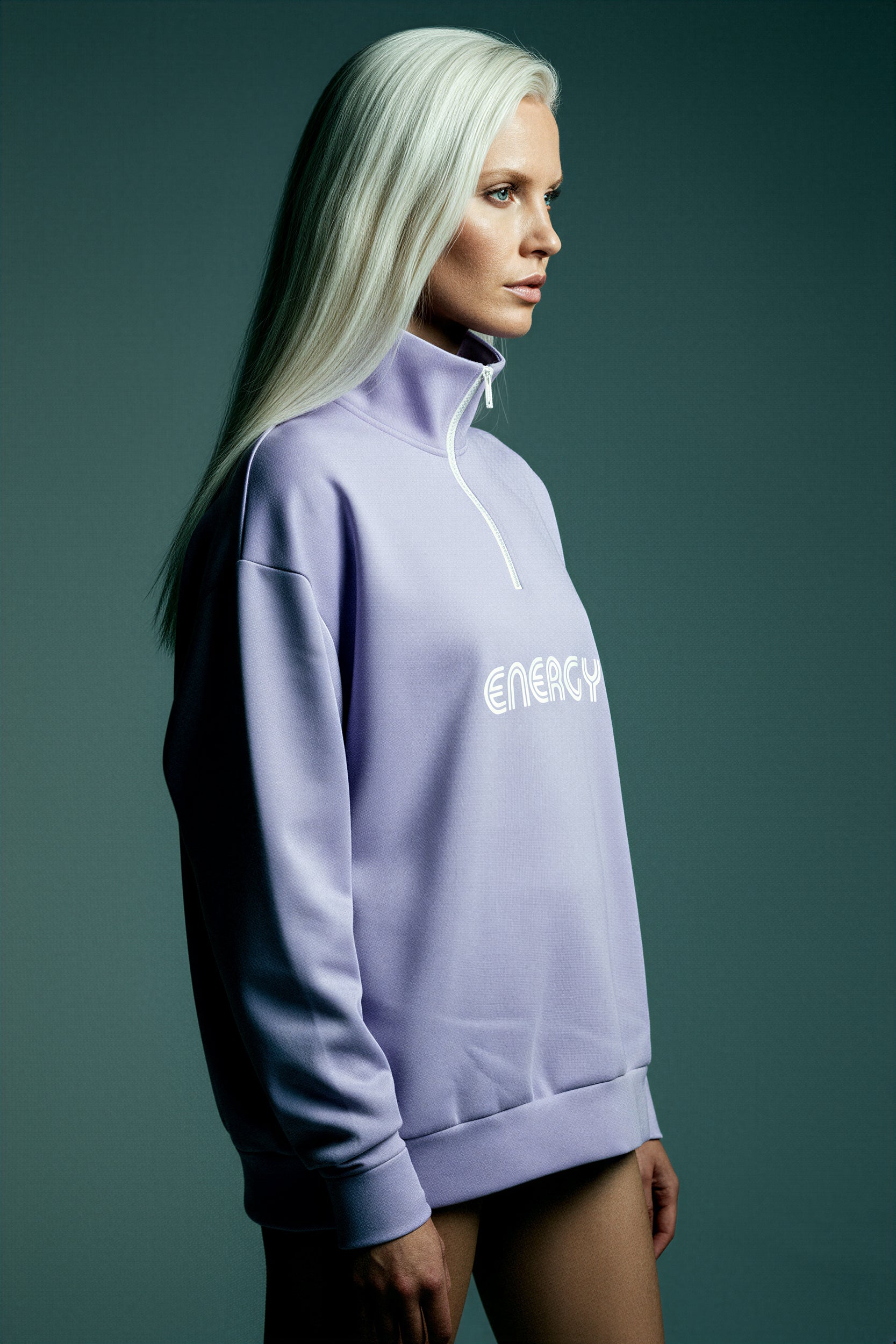 Oversized Heavy Zip Sweatshirt - PeacefulLilac