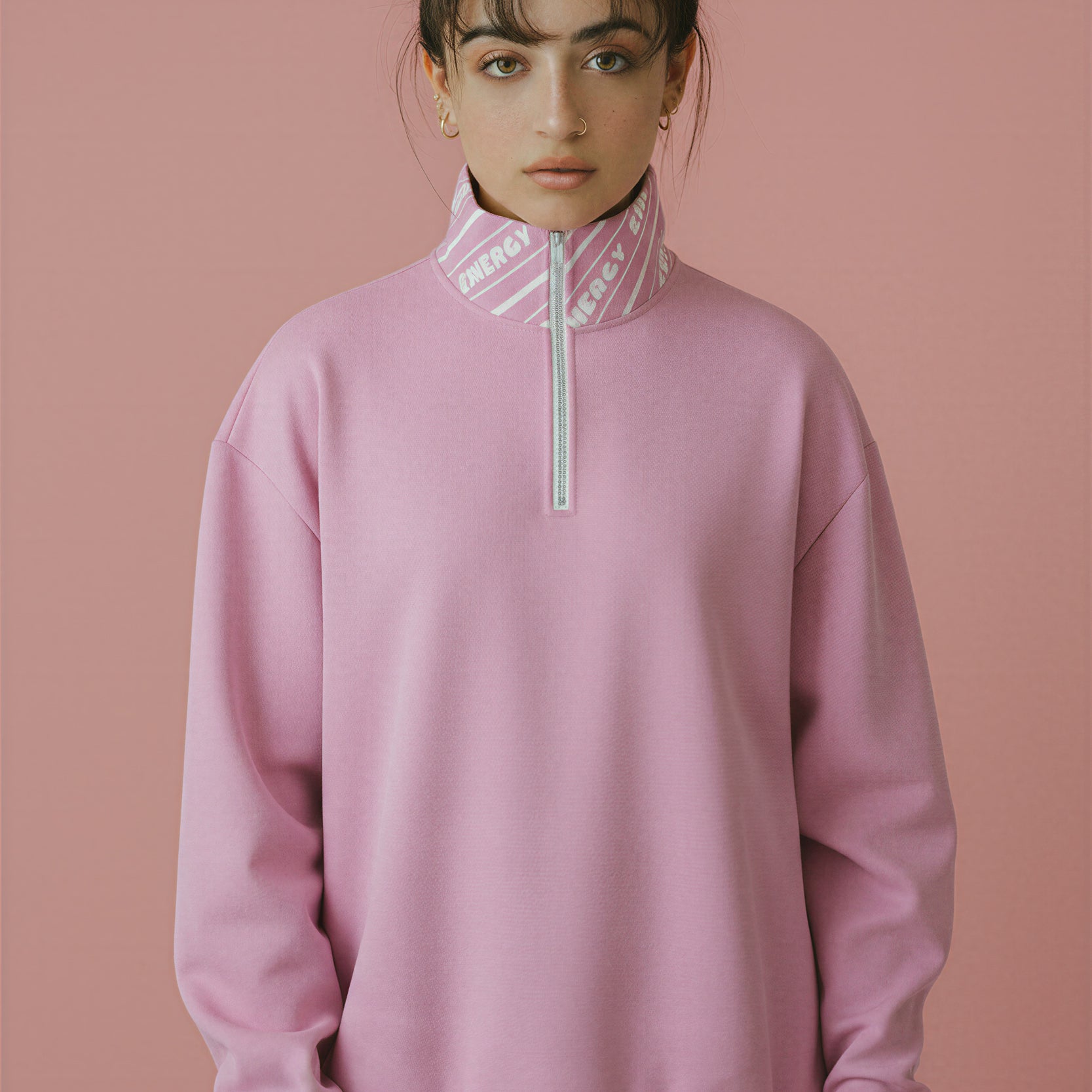 Oversized Heavy Zip Sweatshirt - PopPink