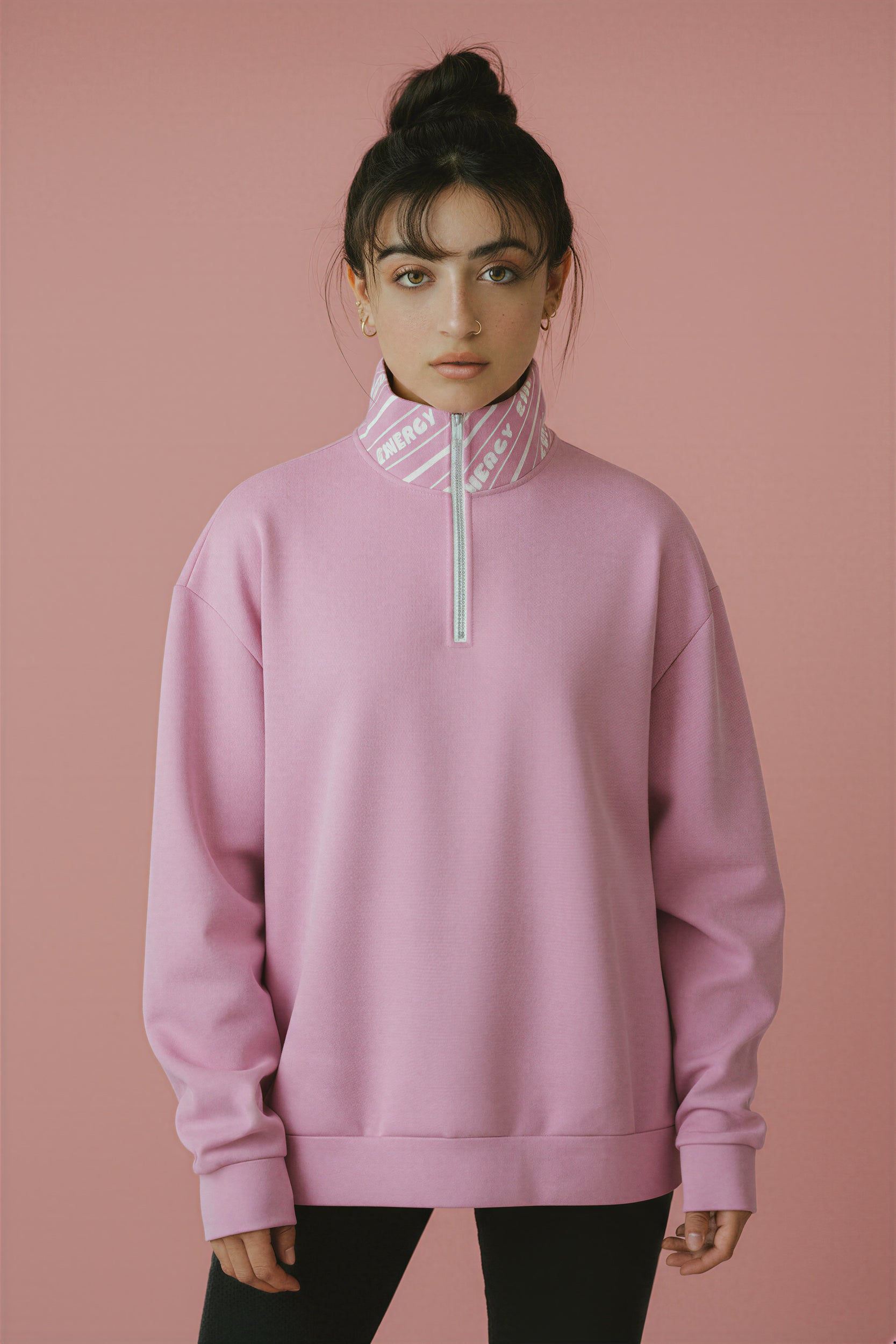 Oversized Heavy Zip Sweatshirt - PopPink