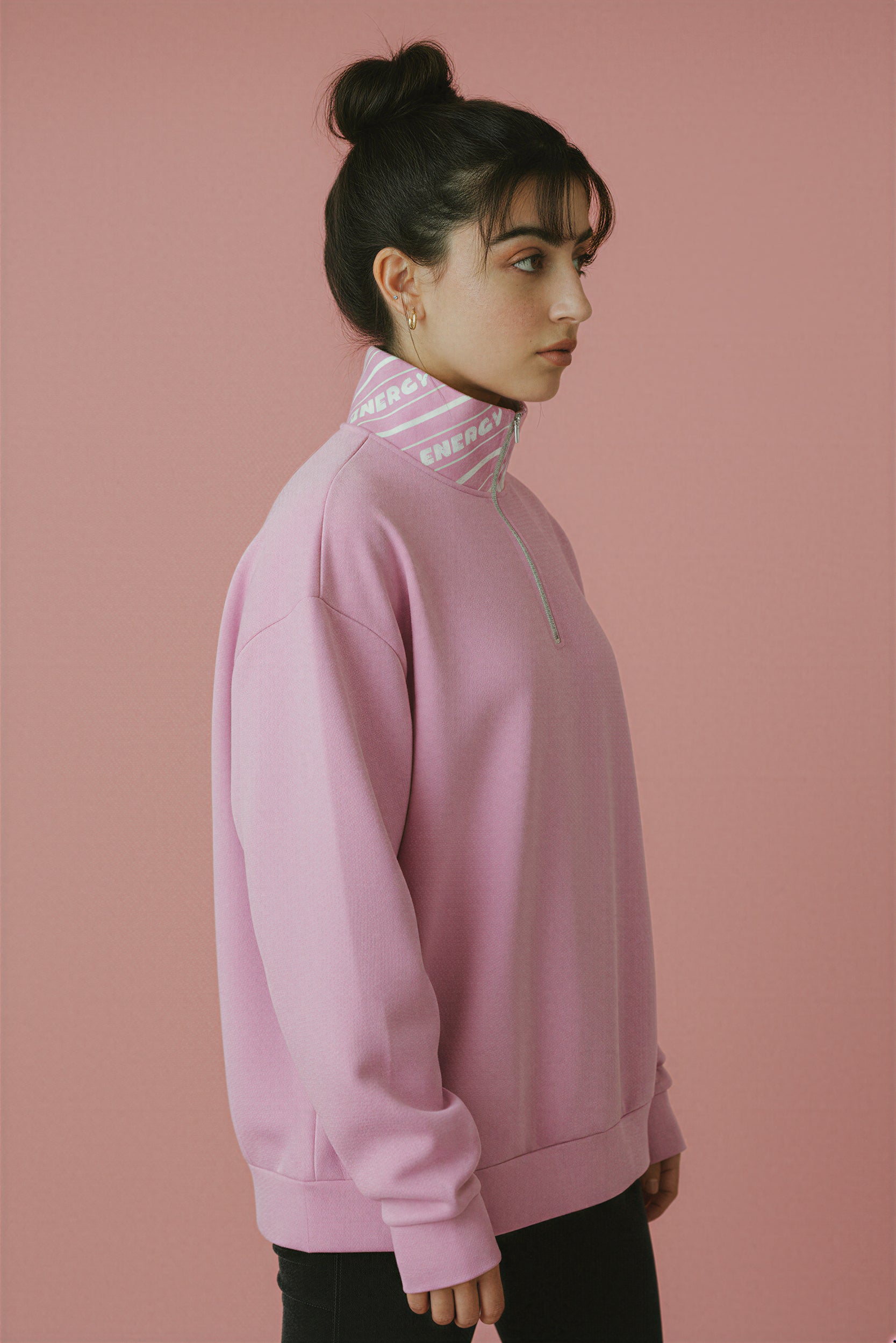 Oversized Heavy Zip Sweatshirt - PopPink