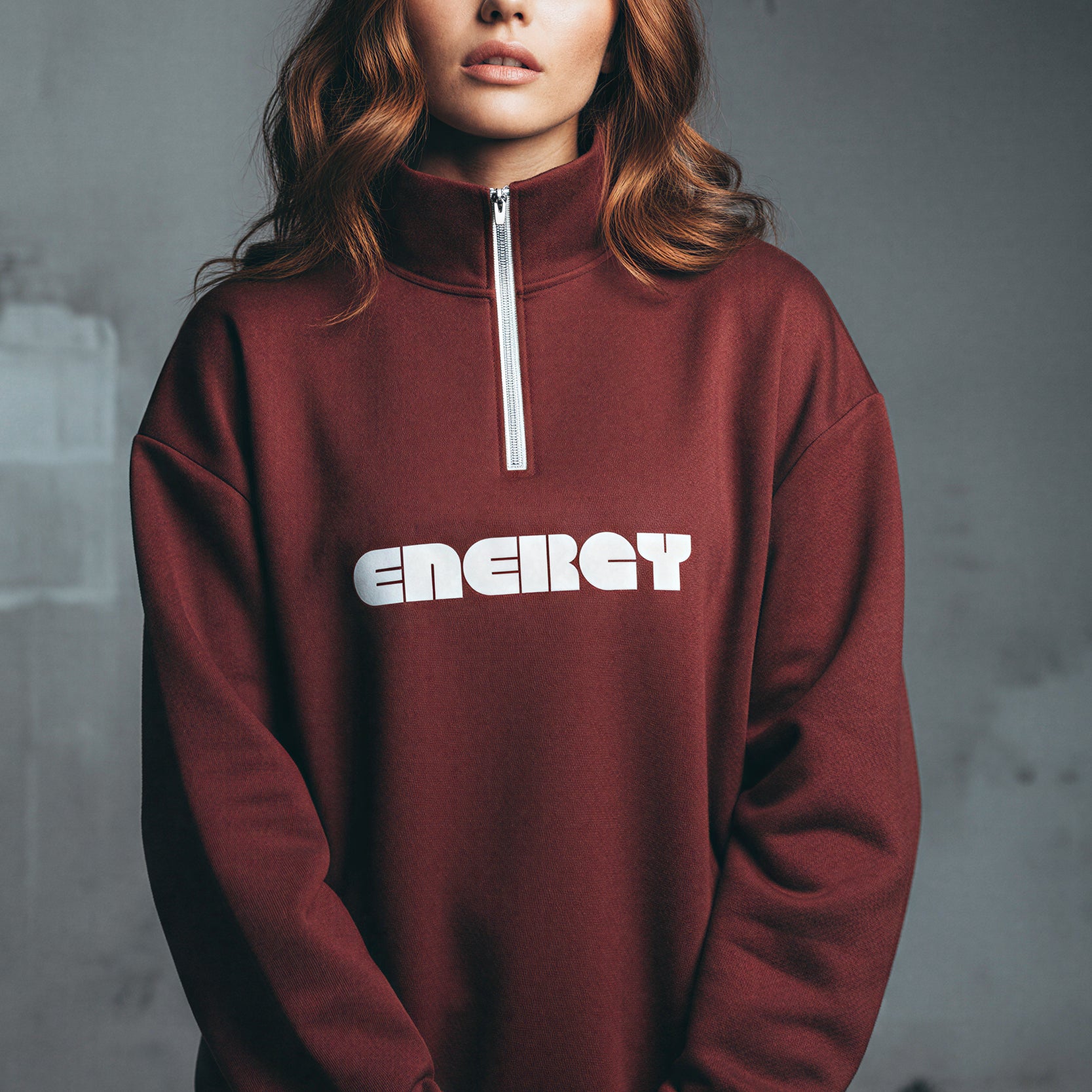 Oversized Heavy Zip Sweatshirt - Russet