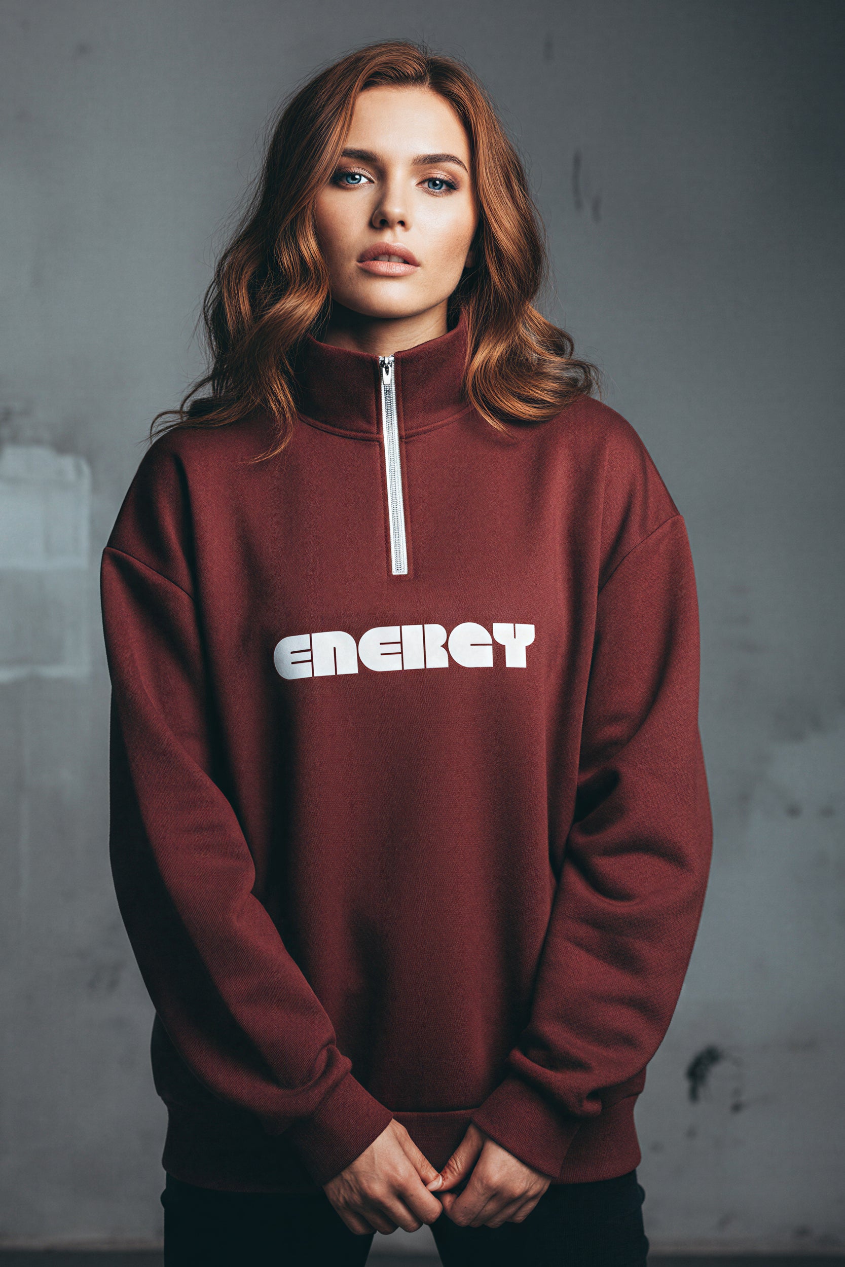 Oversized Heavy Zip Sweatshirt - Russet