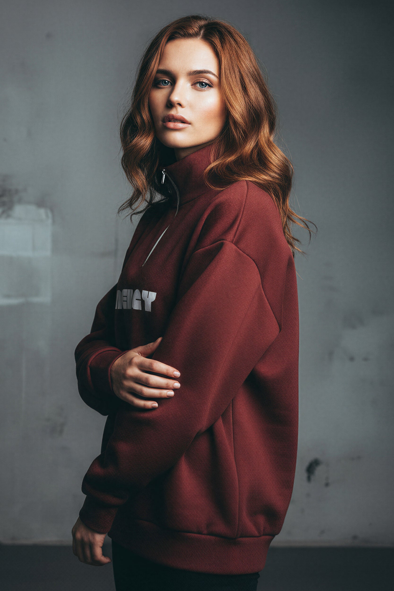 Oversized Heavy Zip Sweatshirt - Russet