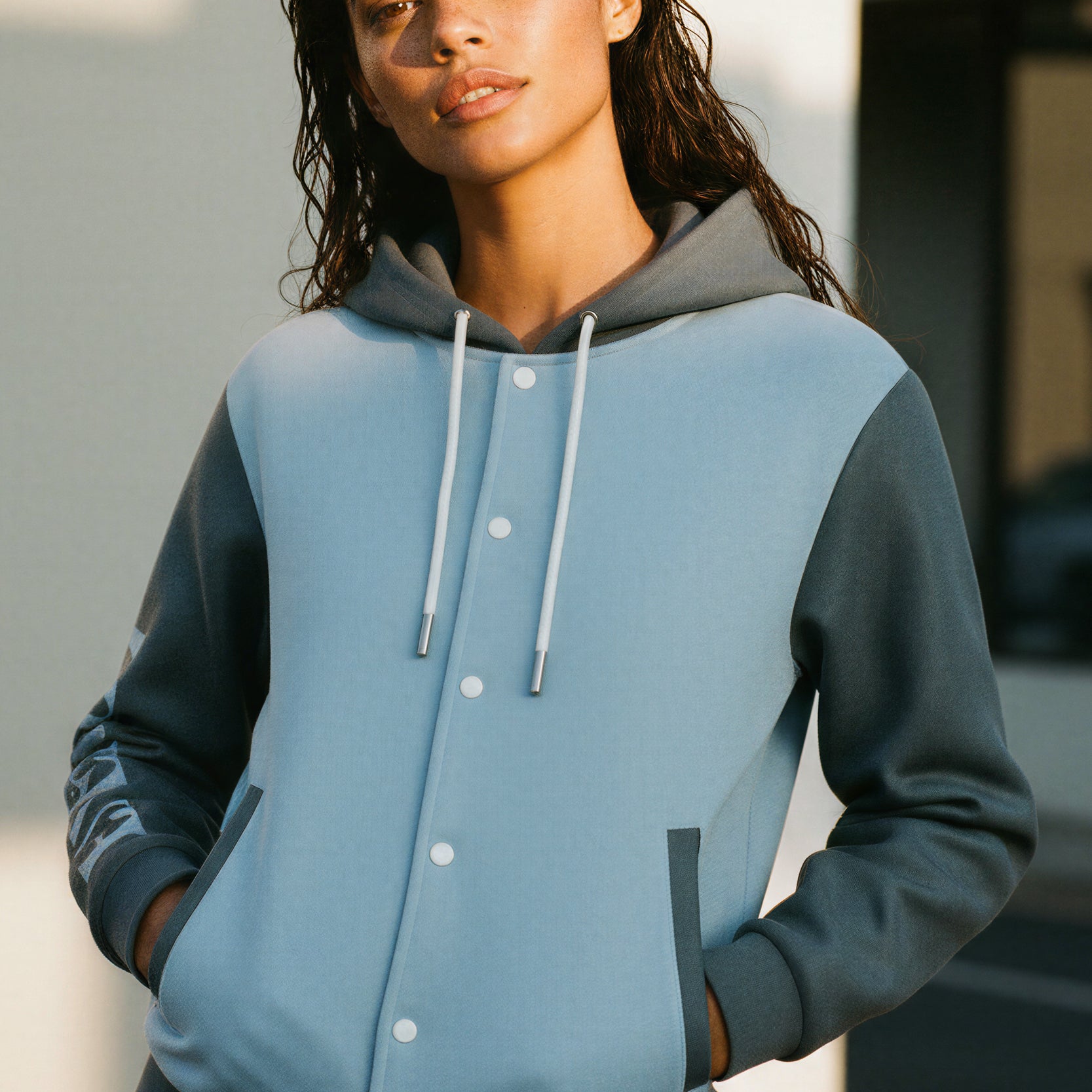 Hooded Baseball Jacke - AuraBlue