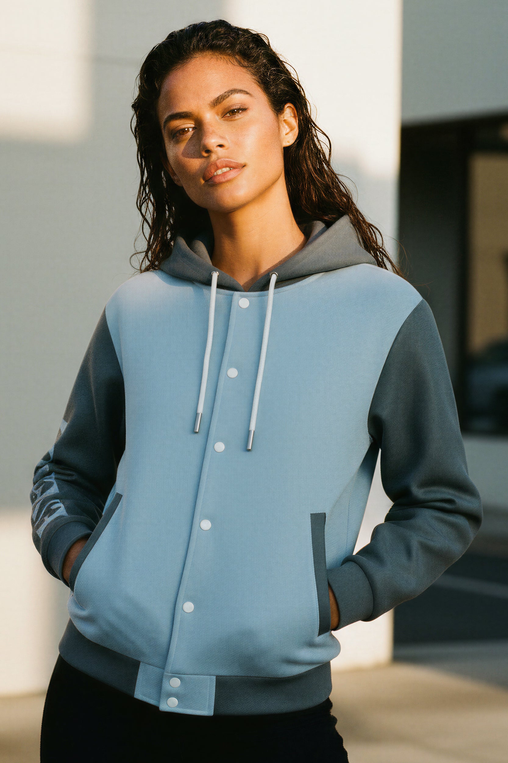 Hooded Baseball Jacke - AuraBlue