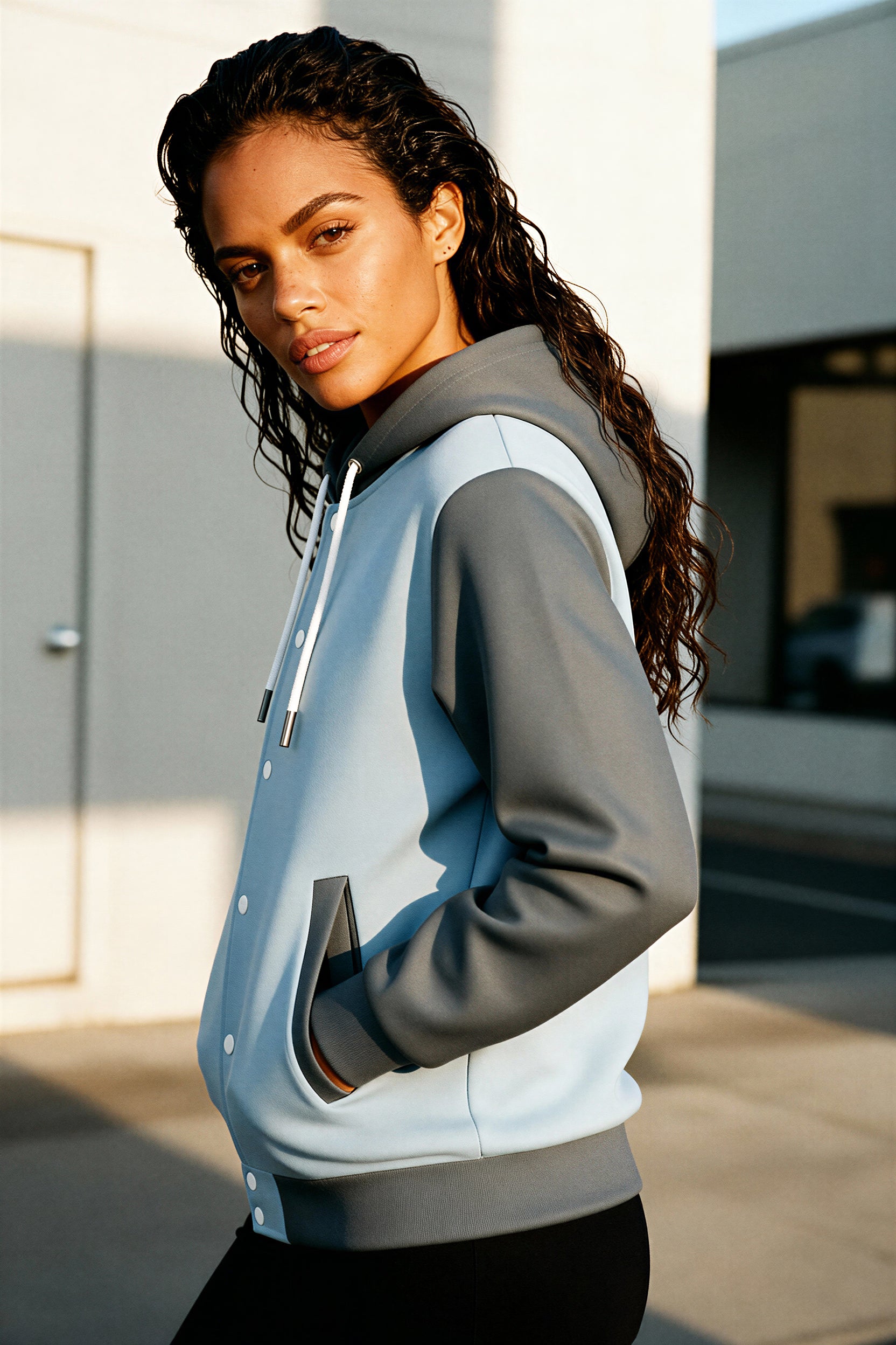 Hooded Baseball Jacke - AuraBlue