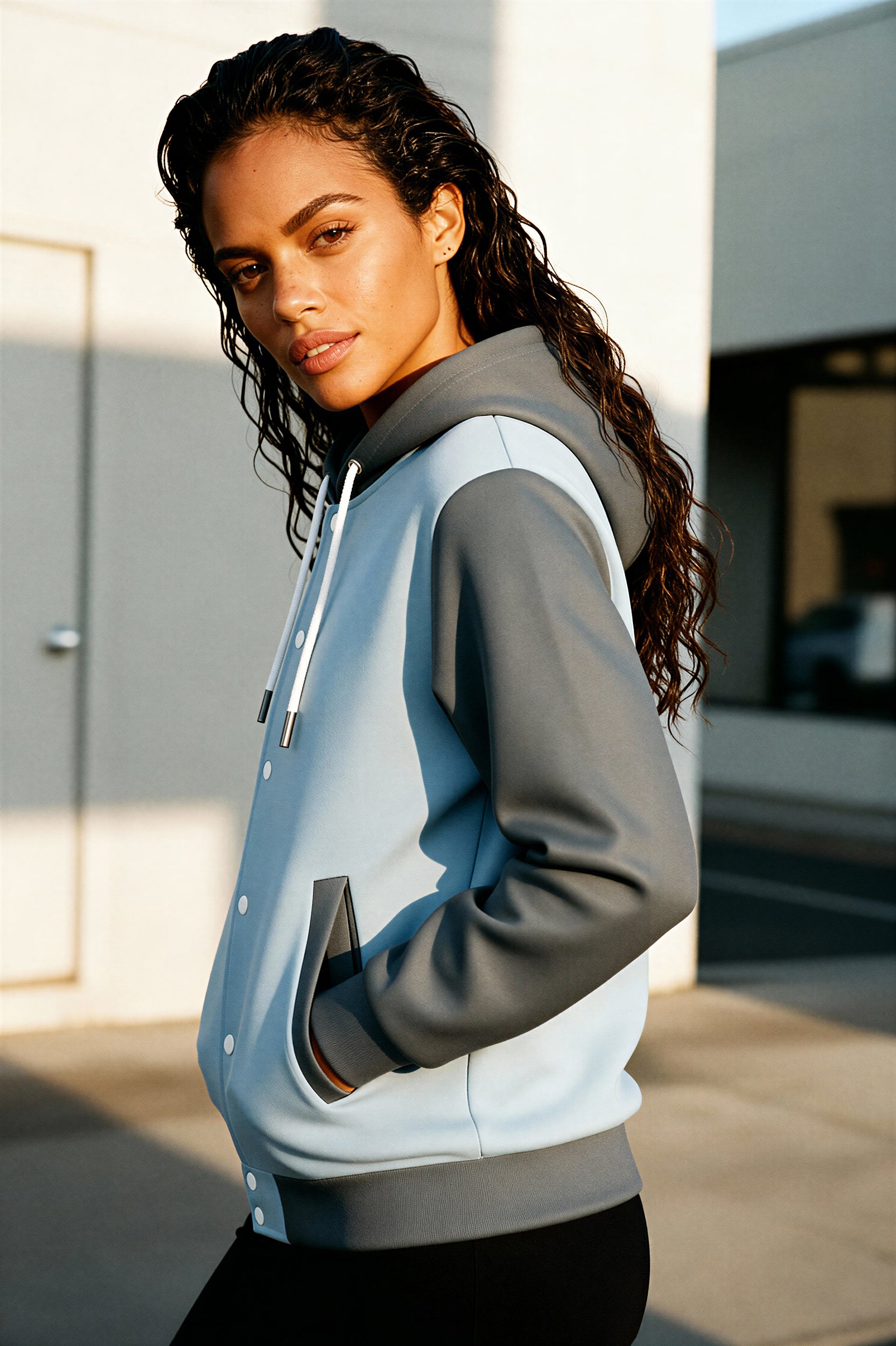 Hooded Baseball Jacke - AuraBlue