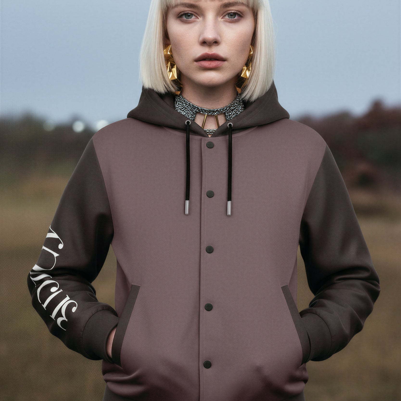 Hooded Baseball Jacke - CacaoPowder