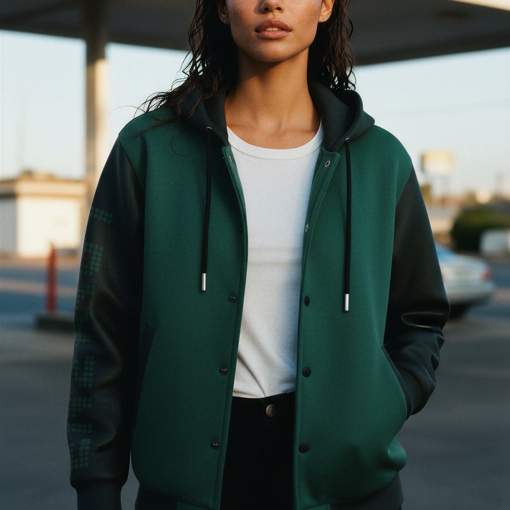 Hooded Baseball Jacke - DeepGreen