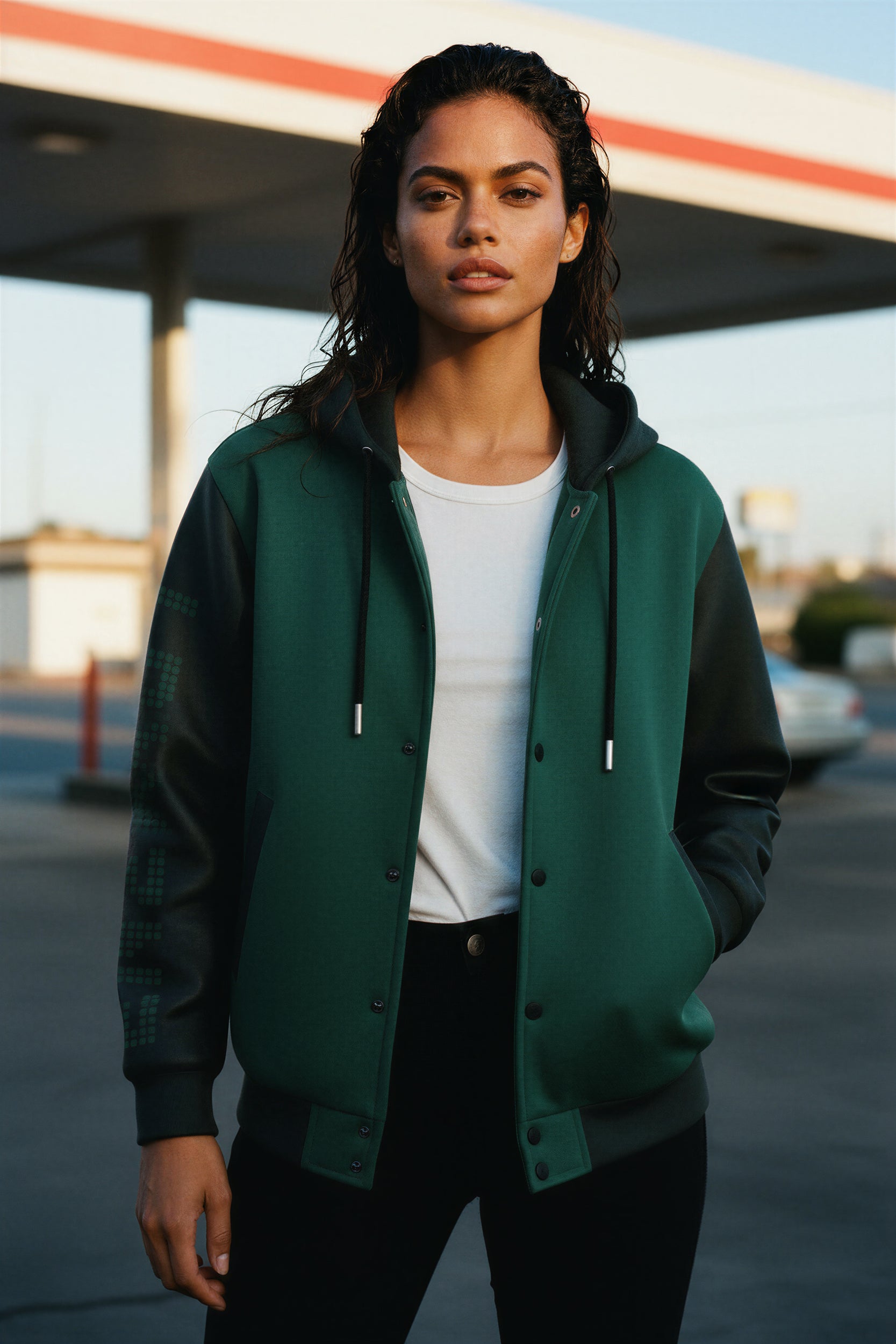 Hooded Baseball Jacke - DeepGreen