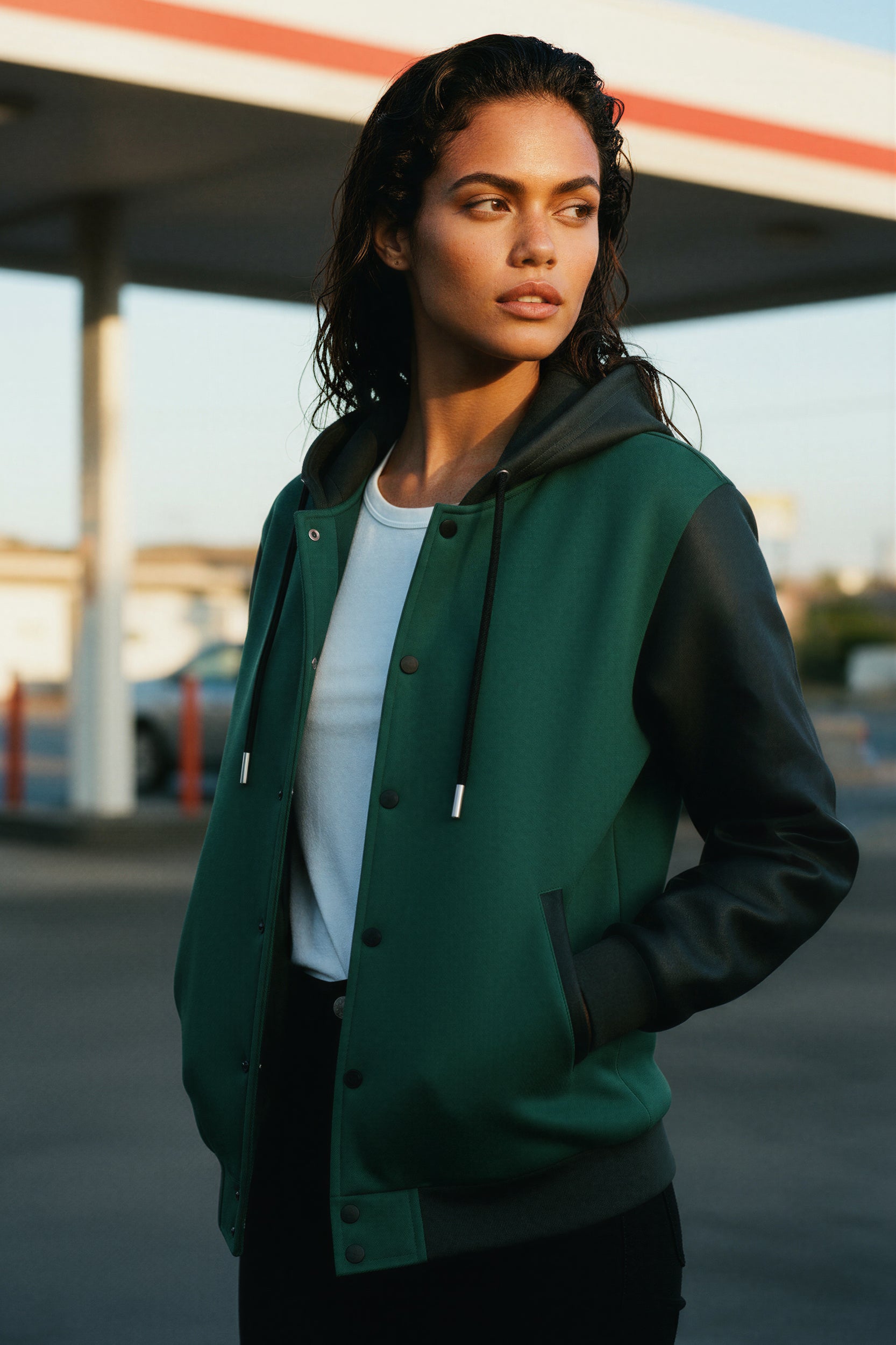 Hooded Baseball Jacke - DeepGreen