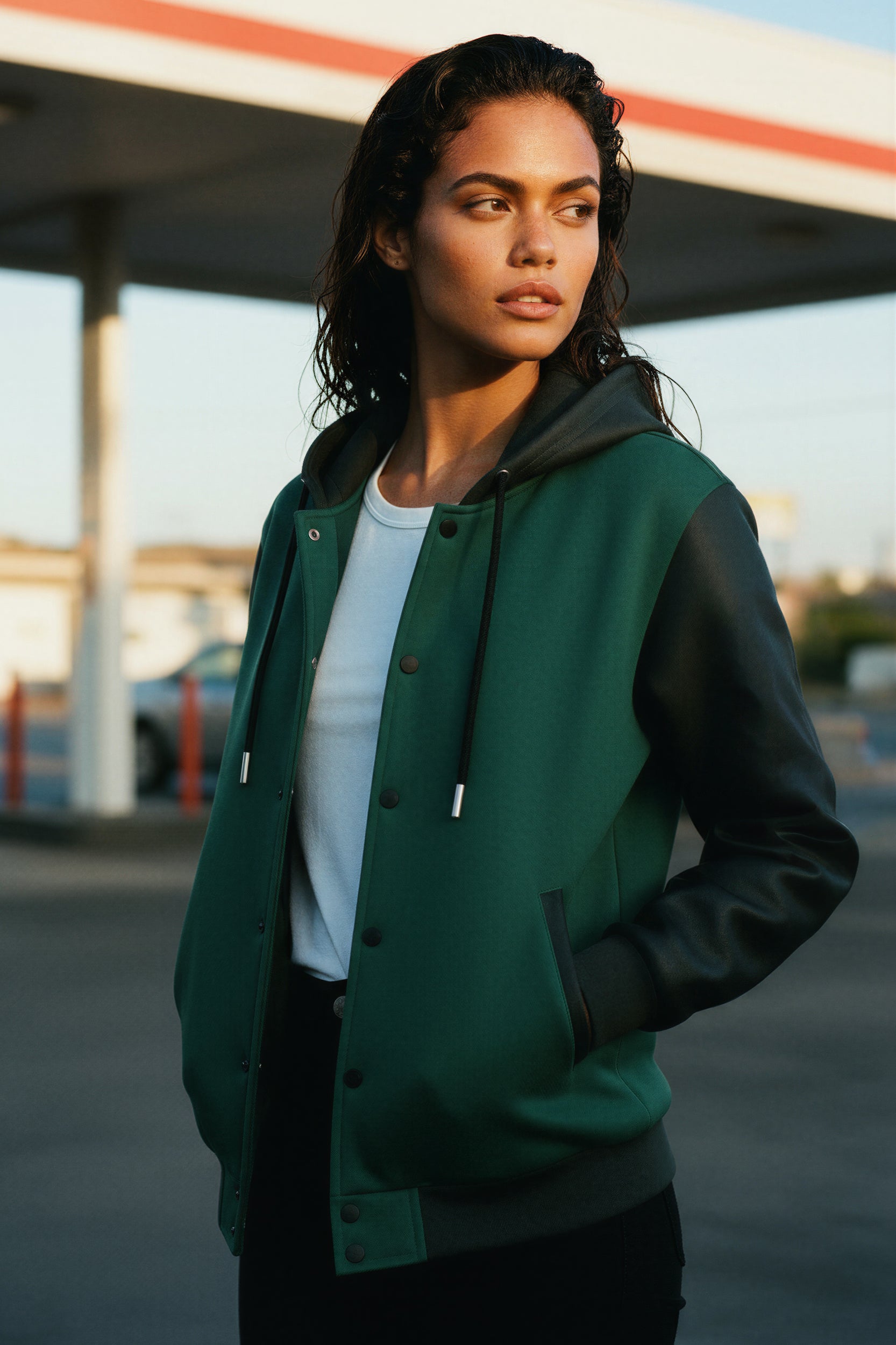 Hooded Baseball Jacke - DeepGreen