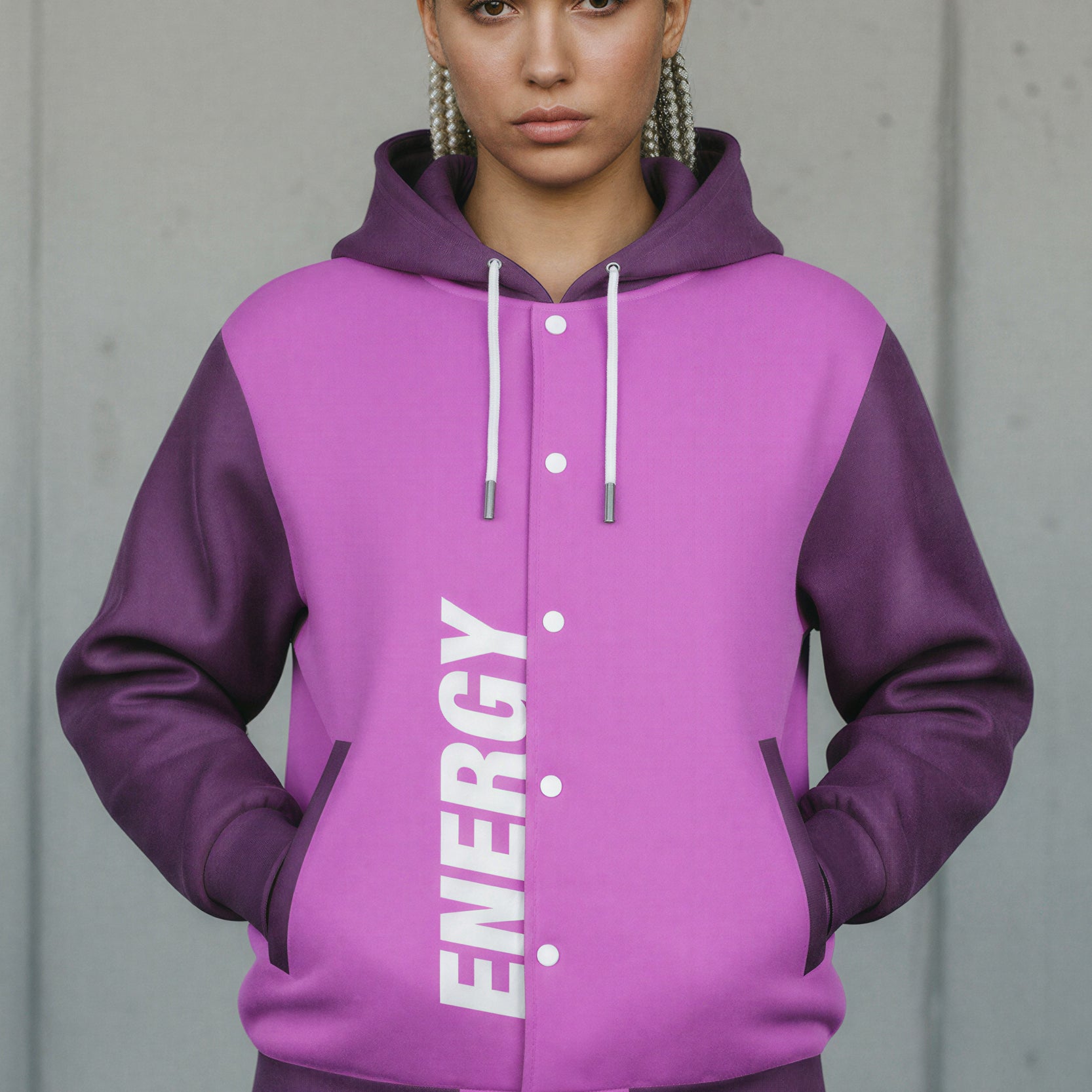 Hooded Baseball Jacke - ElectricFuchsia