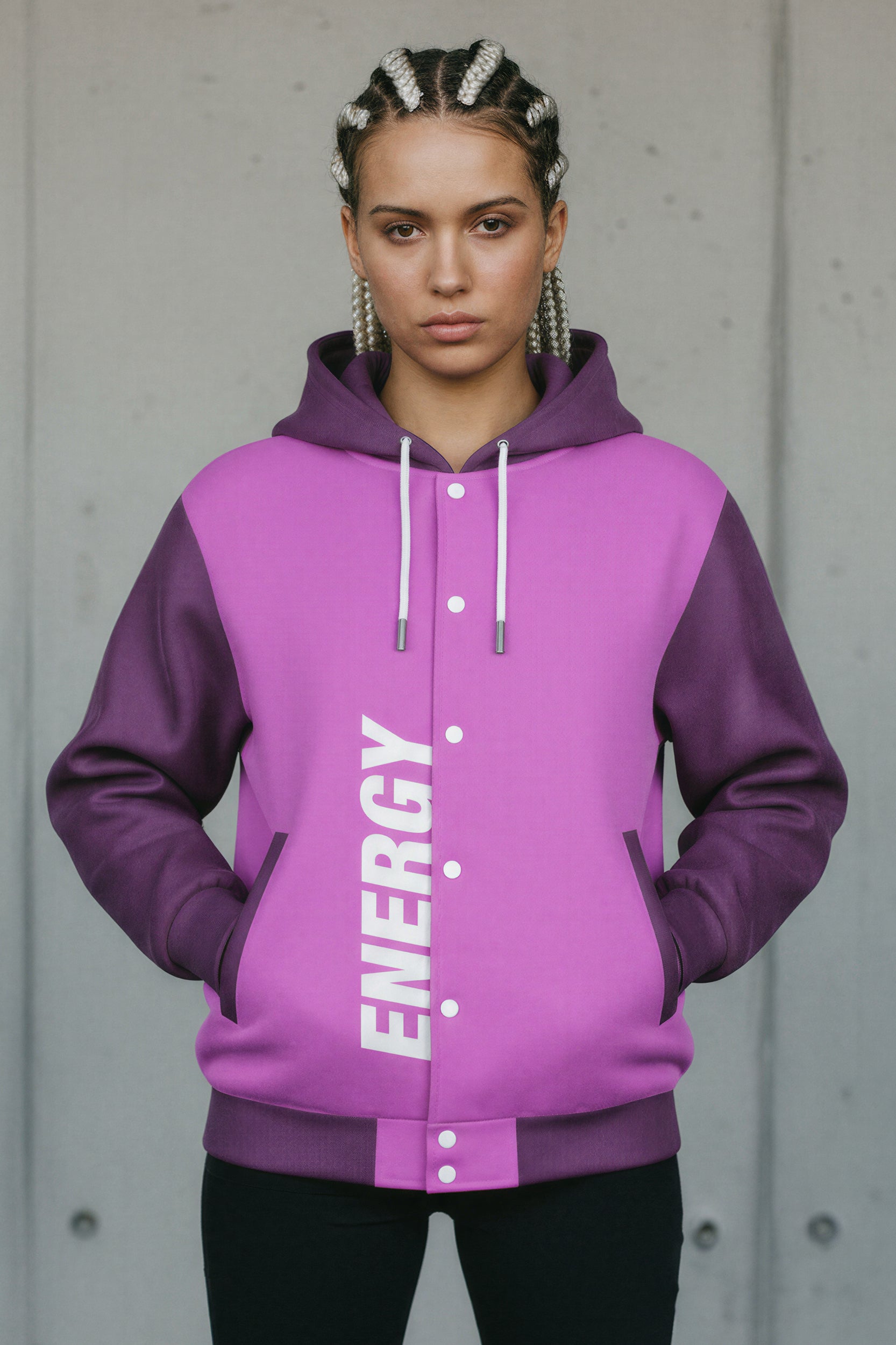 Hooded Baseball Jacke - ElectricFuchsia