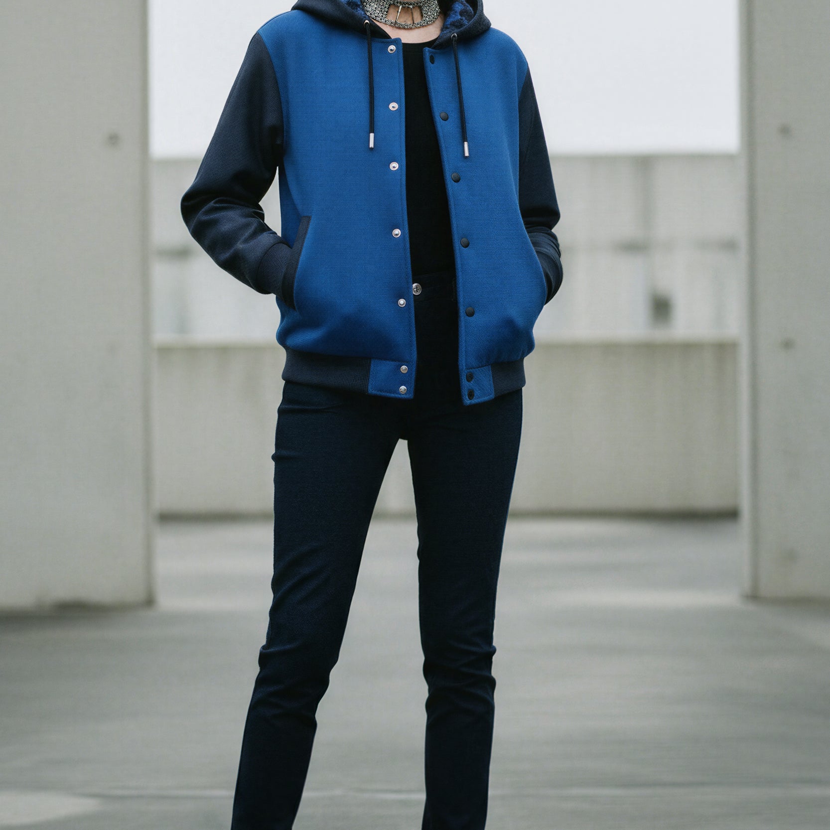 Hooded Baseball Jacke - LuminousBlue